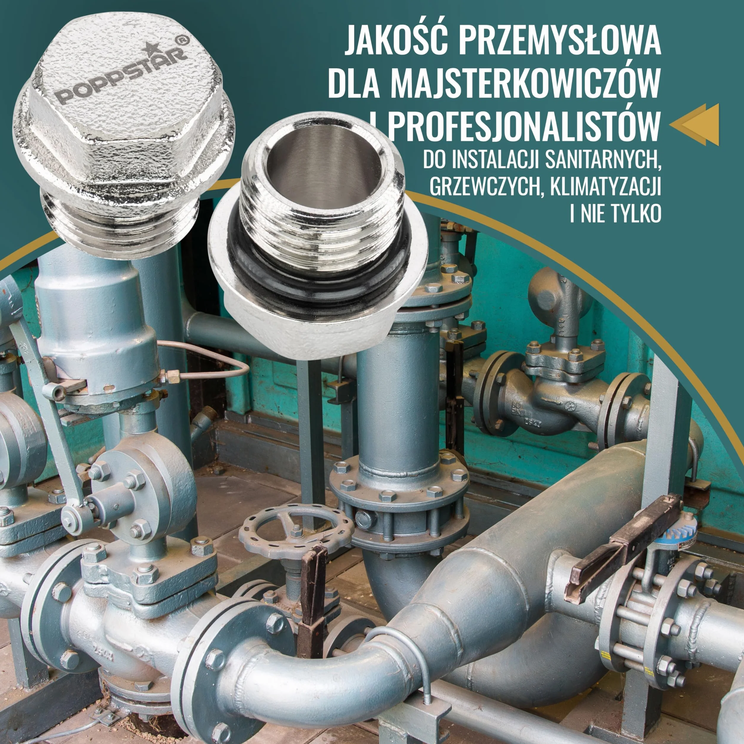 Poppstar Korki mosiężne 1/4" 50bar sześciokątne 14mm z uszczelnieniem 4 sztuki