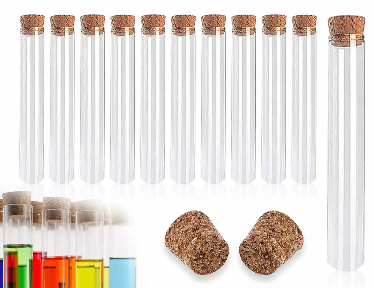 KAPSING 10 sztuk probówek małych z korkiem, probówki z tworzywa sztucznego przezroczyste, probówki do kwiatów, cukierków do kąpieli, stołu laboratoryjnego, probówki na kwiaty, 15 x 100 mm (10 ml)