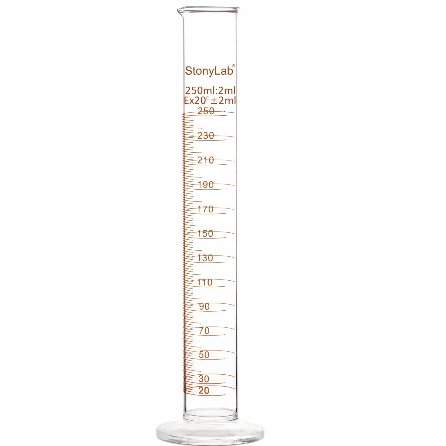 stonylab Graduated Cylinder Szkło (Opakowanie 1), Graduated Cylinder Szkło Borokrzemianowe 250 ml Ciężka Ściana Szkło Stopniowe Cylinder Pomiarowy