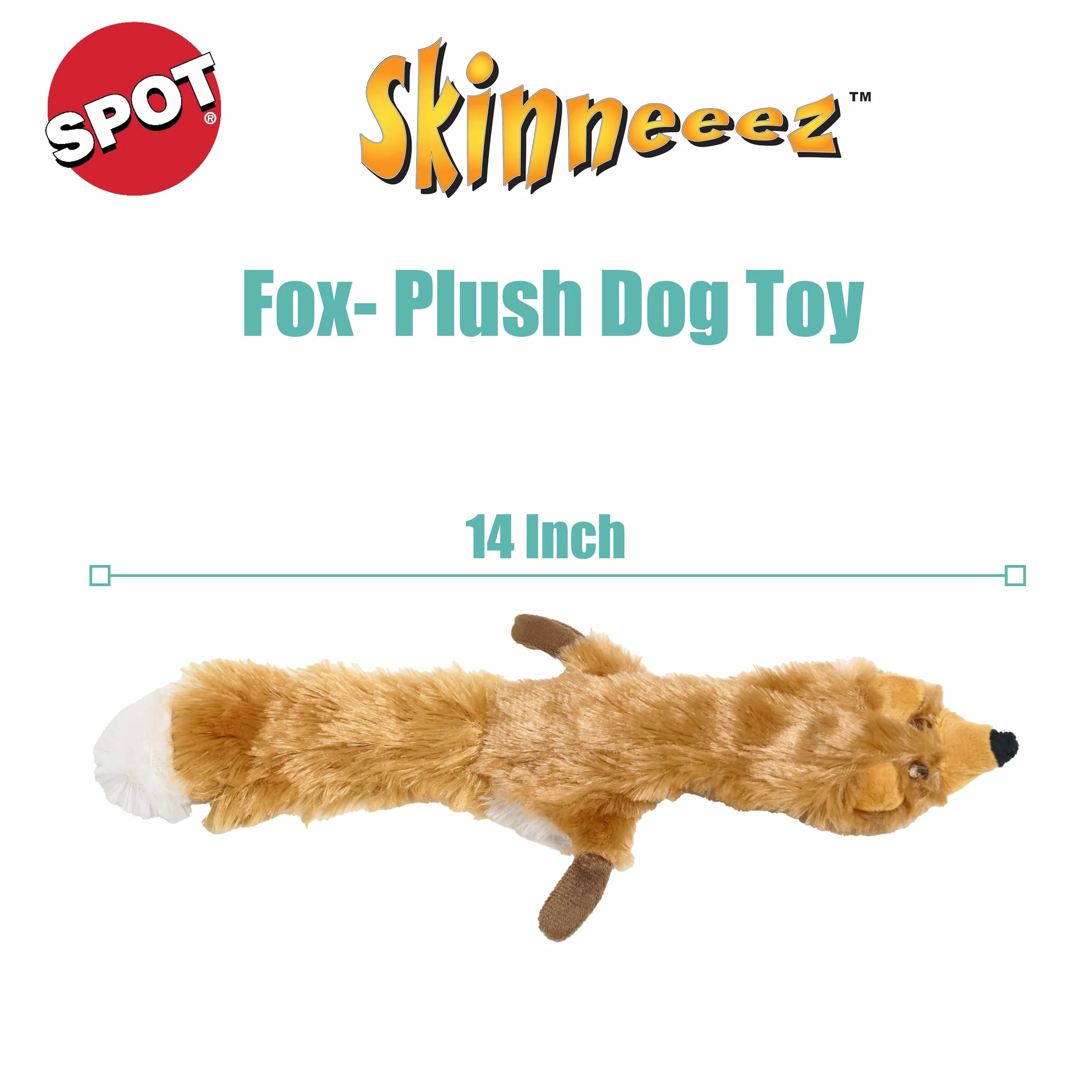 SPOT Mini Skinneeez Fox - beznadziewna zabawka dla psa z piszczałką - bez farszu piszcząca zabawka dla psów i szczeniaków, niewypchana zabawka do żucia dla małych i średnich ras, 1 szt