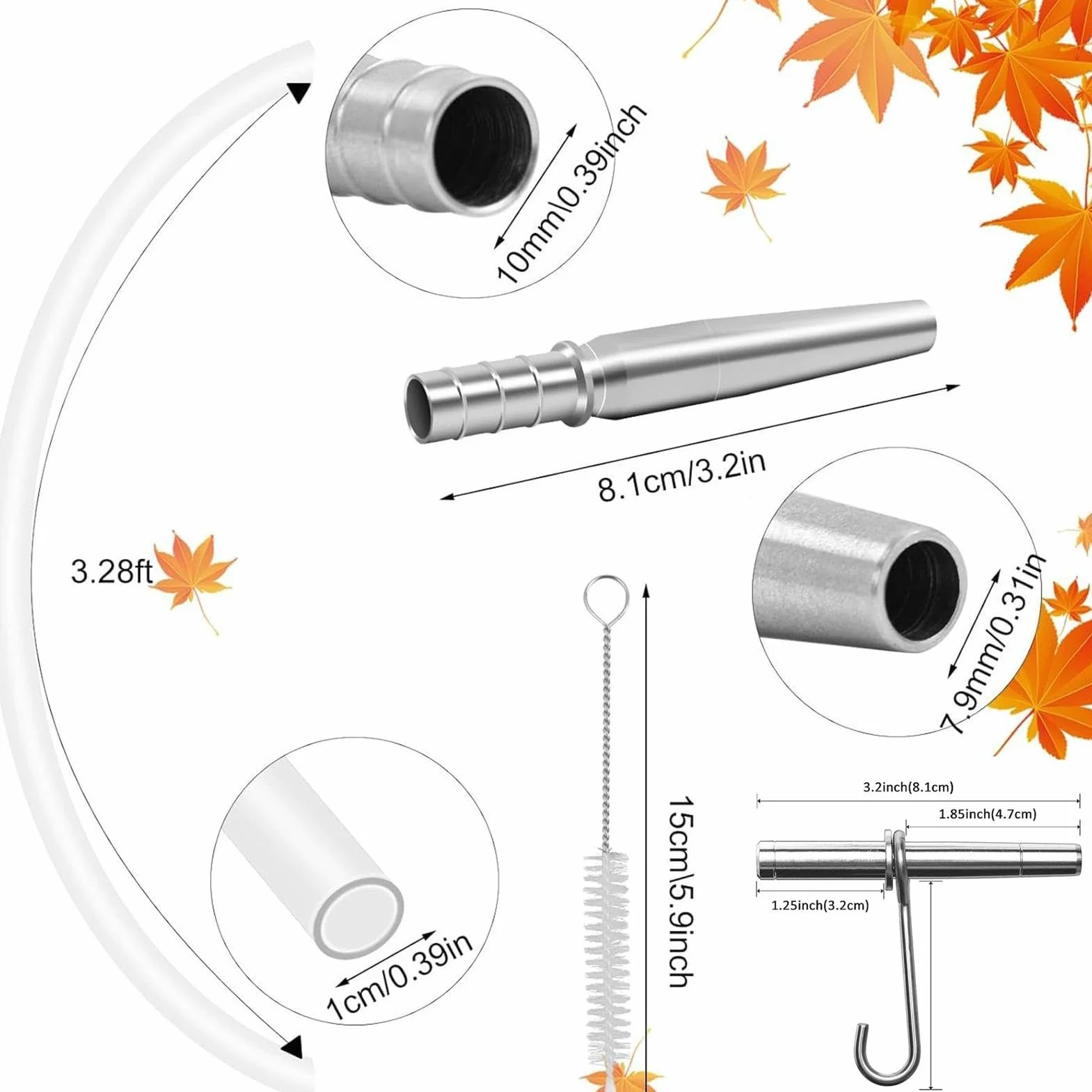 Sap Tapping Kit 4 Set Portable Trunk Faucet 100cm Stainless Steel Tapping Spouts Maple Trees Tap Spiles Tree Sap Collection Drill Bits Cleaning Brushes