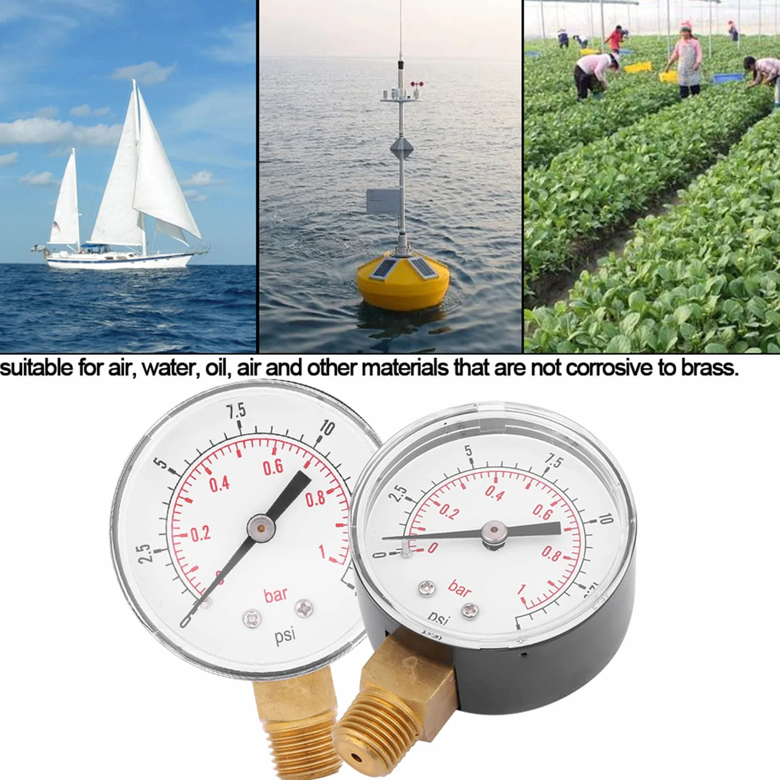 2 szt. Manometr Gwintowy BSPT 0 do 15 Psi (0 do 1 bar) Manometr z podwójną skalą Mini Manometr Niskiego Ciśnienia do Powietrza, Wody i Oleju