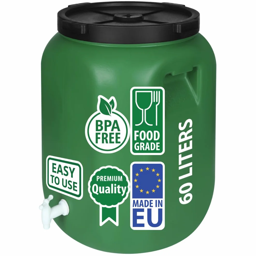 F & R Kanister na wodę z kranem 60 l HDPE zbiornik na deszczówkę z pokrywką zielony