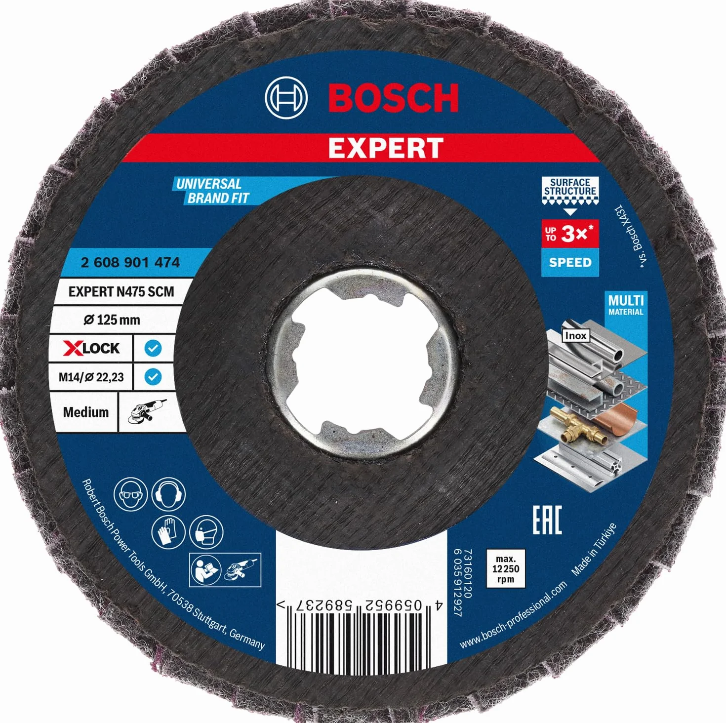 Bosch Accessories Professional 1 x EXPERT N475 SCM X-LOCK tarcza szlifierska wachlarzowa (do uszlachetniania powierzchni metalowych, Ø 125 mm, średnia, akcesoria szlifierki kątowej)