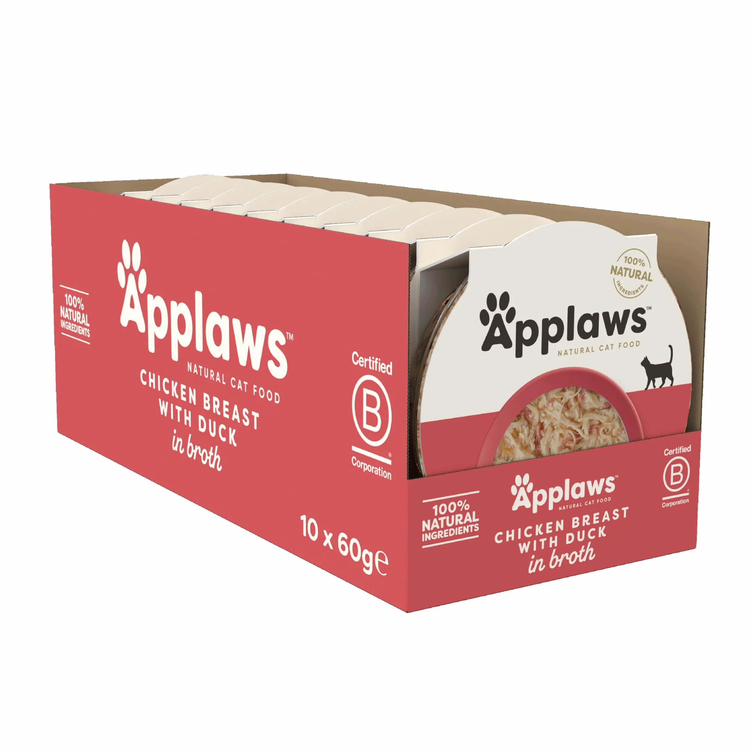 Applaws 100% Natural Wet Cat Food, Chicken Breast with Duck in Broth Pot, 60g (Pack of 10)