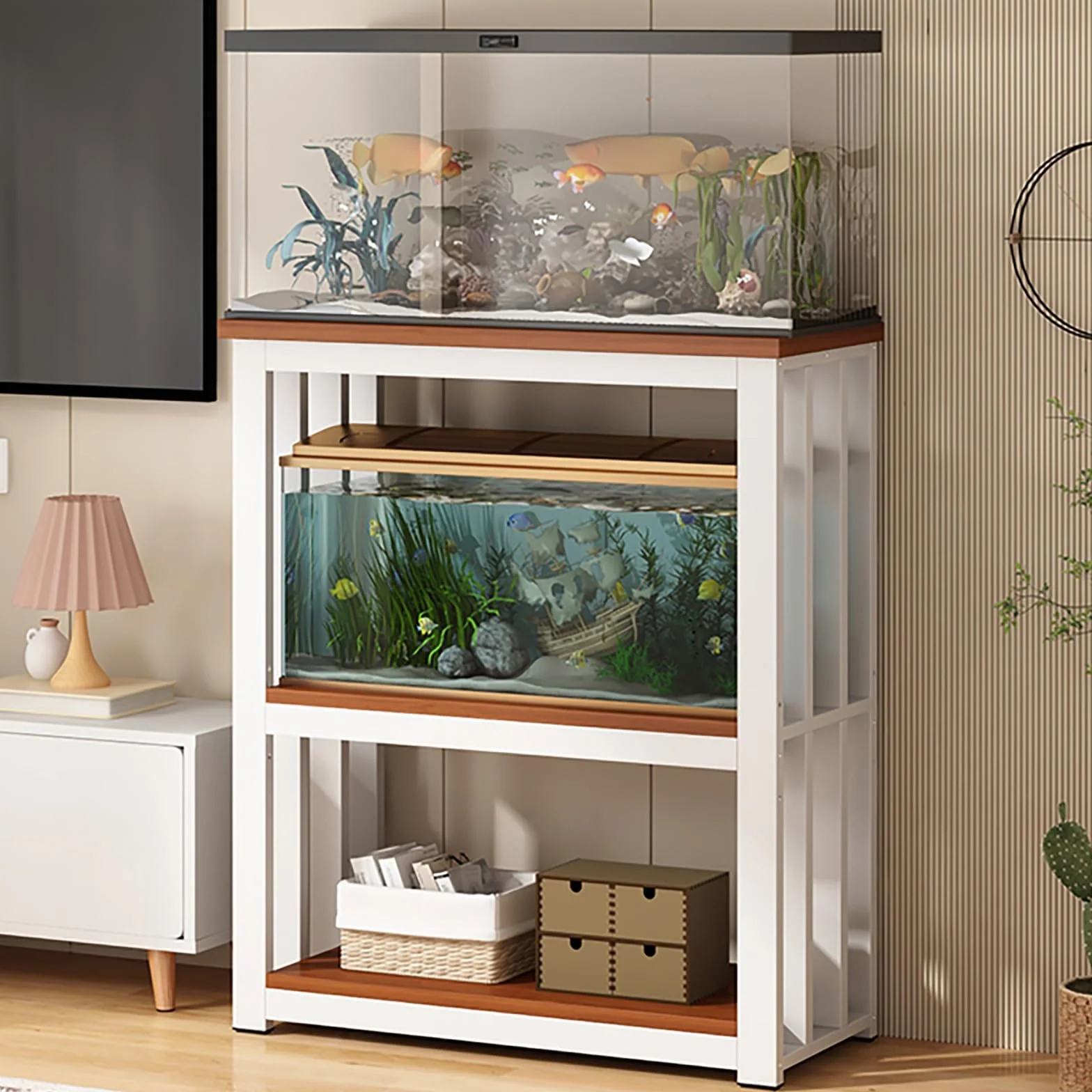 3-poziomowa szafka do przechowywania akwarium, wytrzymała, idealna do akwariów 40-120 cm, stojak do terrarium dla gadów, wytrzymały uchwyt wewnętrzny, idealny do wystroju domu.