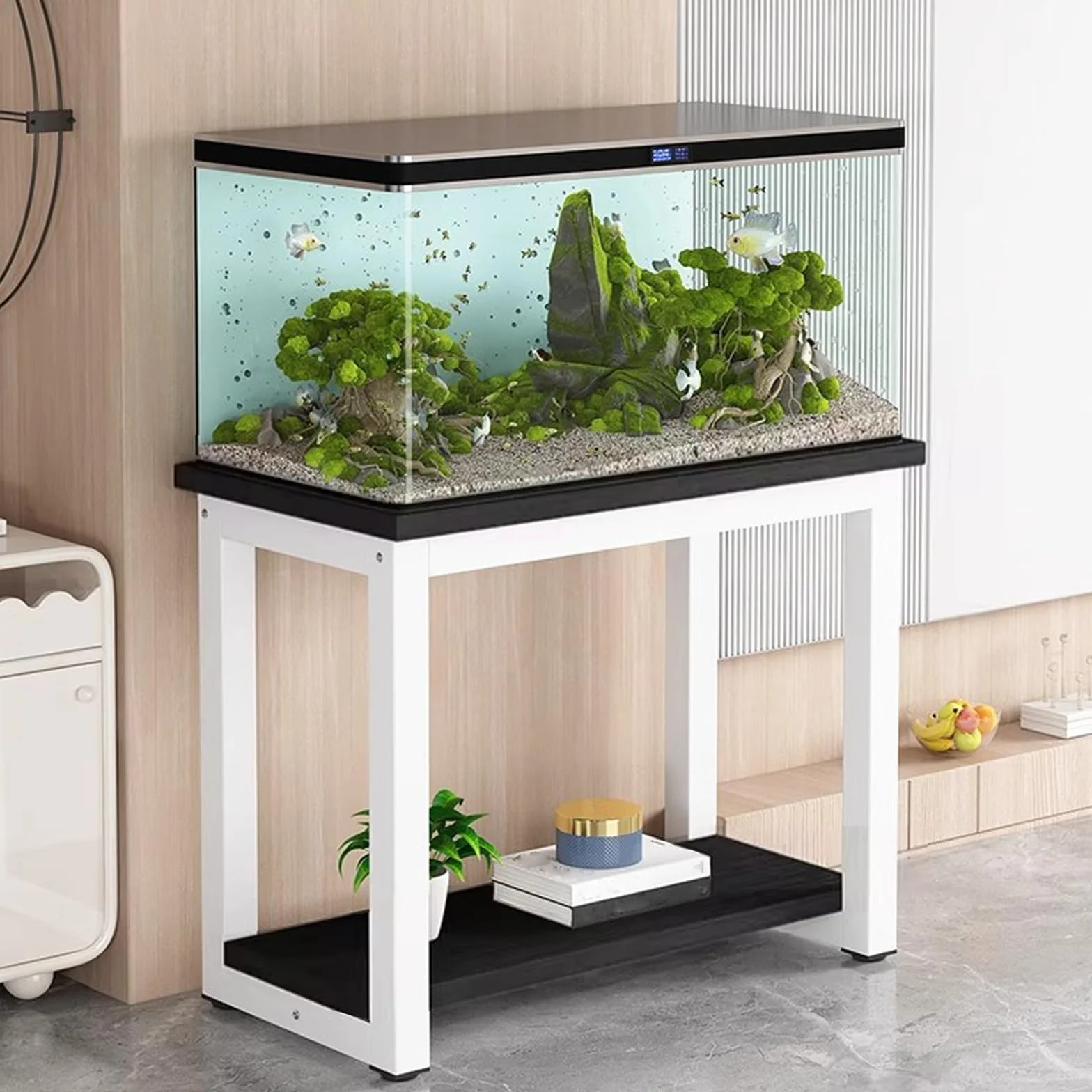 Stojak do akwarium, terrarium, wielofunkcyjny regał wystawowy, dwupoziomowy regał z miejscem do przechowywania, nadaje się do biur i mieszkań (100 x 45 cm)