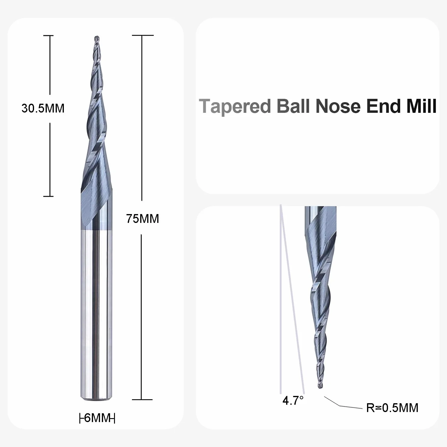 SpeTool CNC narzędzie do grawerowania z węglika wolframu z zaokrągloną końcówką, promień 0,5 mm, pręt 6 mm