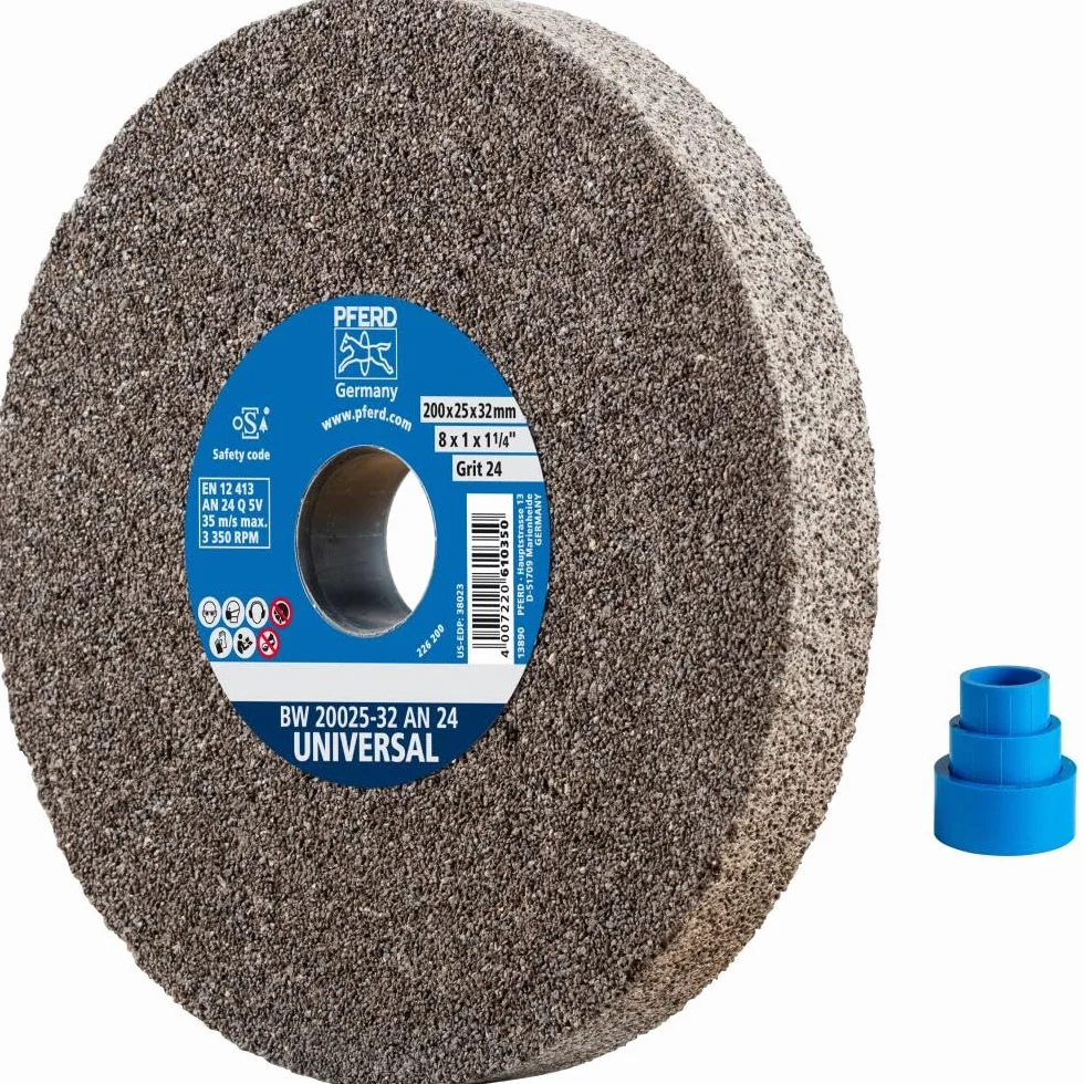 PFERD Tarcza szlifierska uniwersalna 200 x 25 x 32 mm, A24, 39008440 – twarda tarcza szlifierska do uniwersalnych zadań szlifierskich, z tulejami redukcyjnymi (25/20/16 mm)