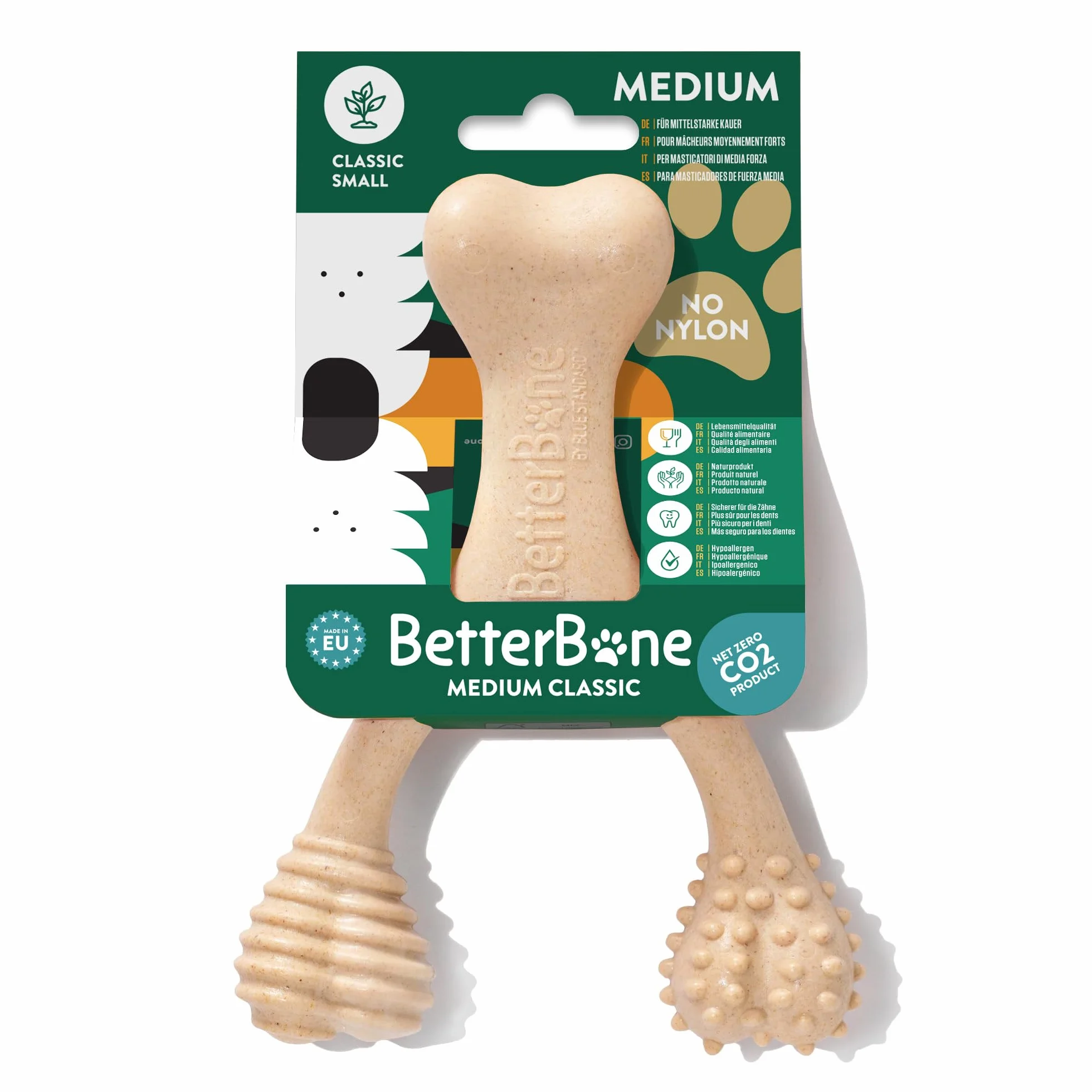BetterBone - Zabawka dla psa do żucia – Small Medium Classic – wegańska kość do żucia dla psa, bez nylonu i GMO na bazie celulozy, średnio twarda, neutralny smak, nie odpryskuje i hipoalergiczna