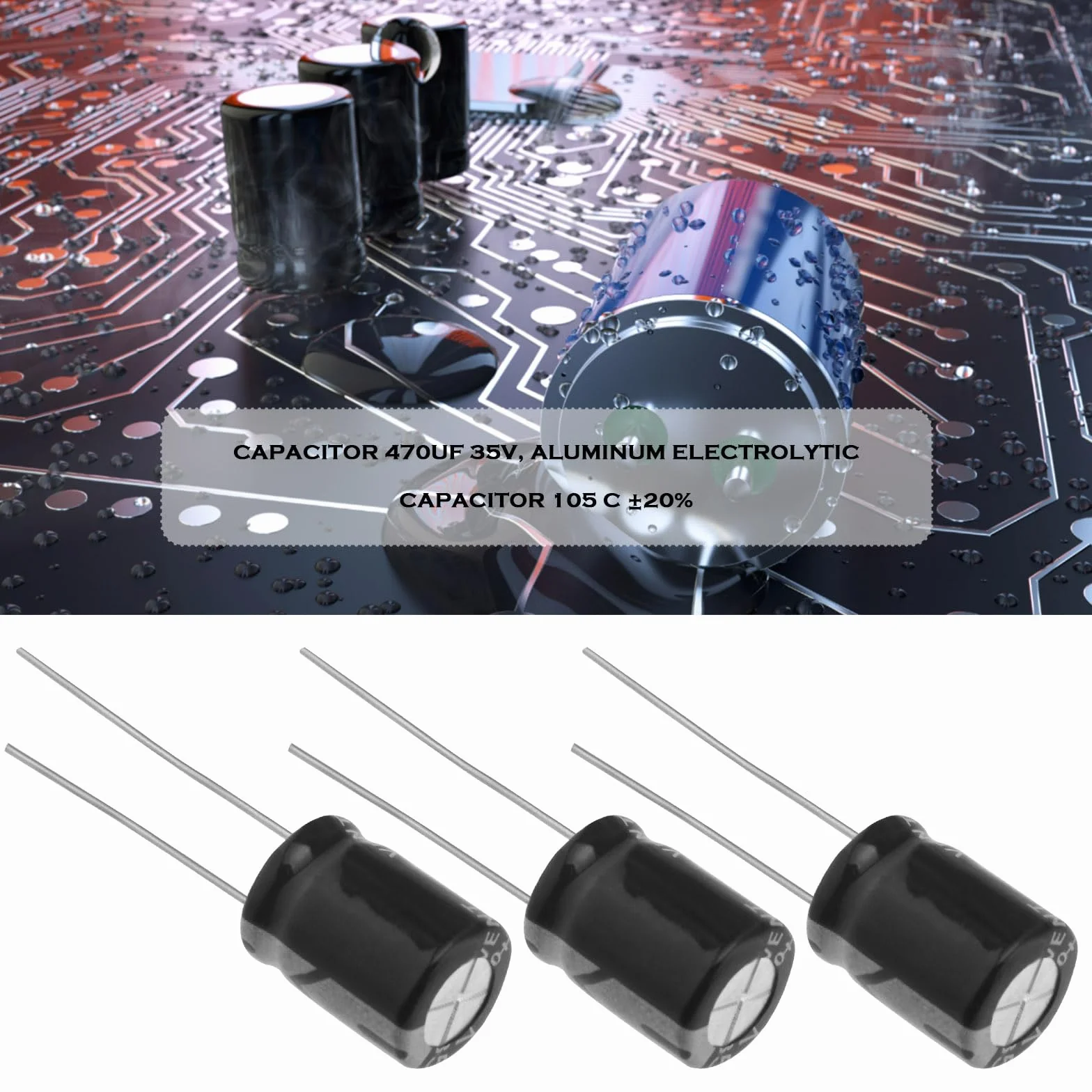 Kondensatory 470uf 35V aluminiowe promieniowe kondensatory elektrolityczne 105C wysoka temperatura do naprawy elektroniki, oświetlenie LED, wzmacniacze audio, 10 x 13 mm