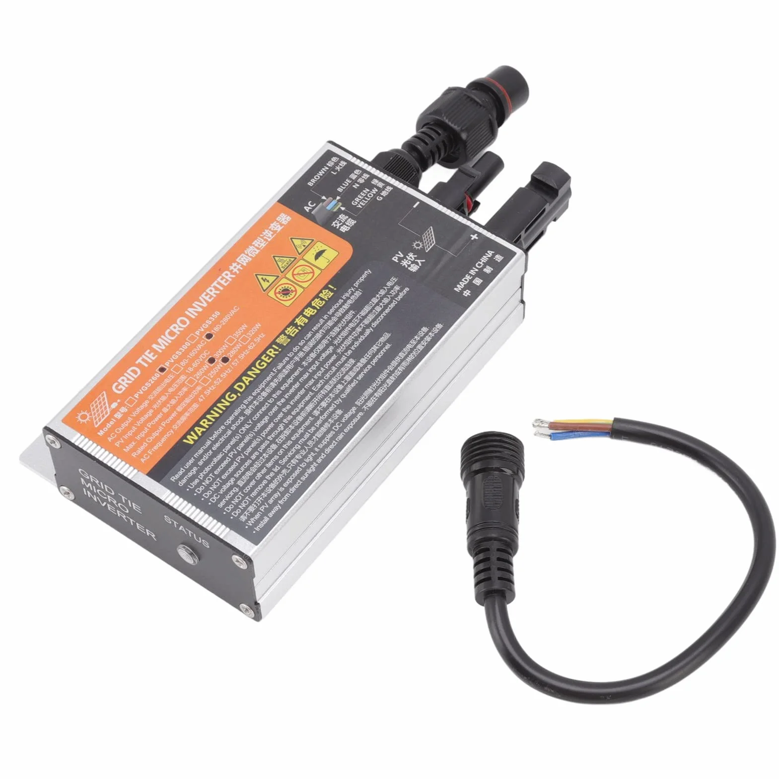 Mikroinwerter Solarny o Mocy 500 W. Wysoki Współczynnik konwersji. Materiał ze Stopu aluminium. Łatwa obsługa. Nadaje się do Paneli Słonecznych (PVGS-300W(18-60V)-AC220V)