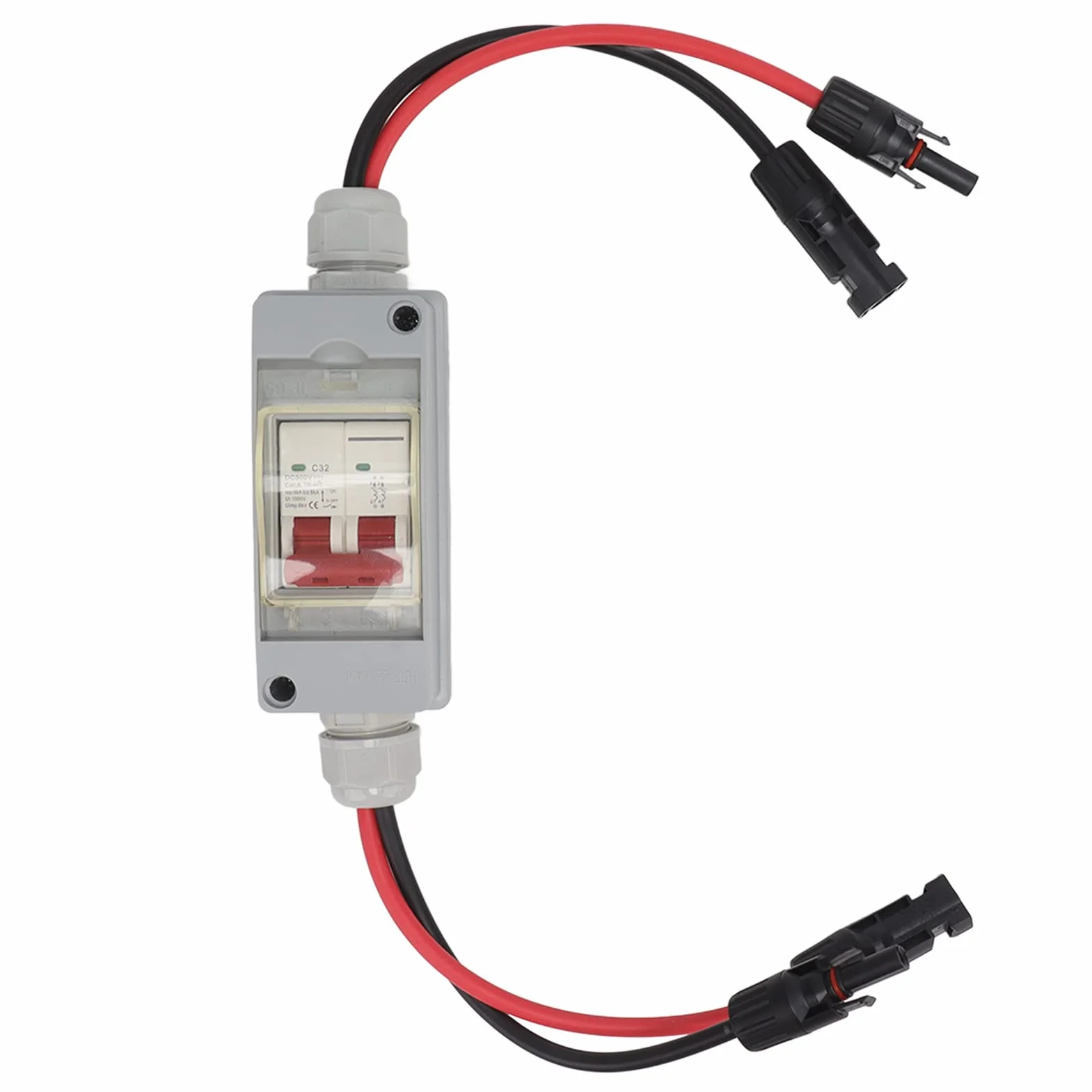 32A 500V PV DC Odłącznik, MCB 2P Prąd Słoneczny Zlewozmywak Przełączający Przełącznik Powietrza, Miniaturowy Wyłącznik Automatyczny z wodoodporną skrzynką rozdzielczą IP65 do Panel (Z kablem i złączem PV)