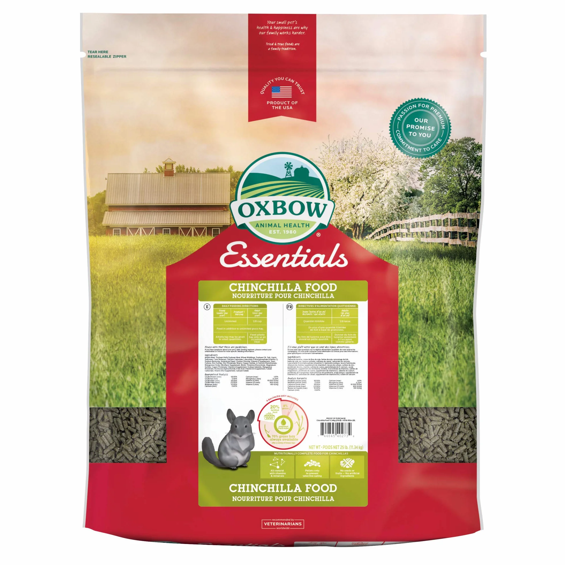 Oxbow Essentials Chinchilla Food - wszystkie naturalne jedzenie szynszyli - 11,3 kg.