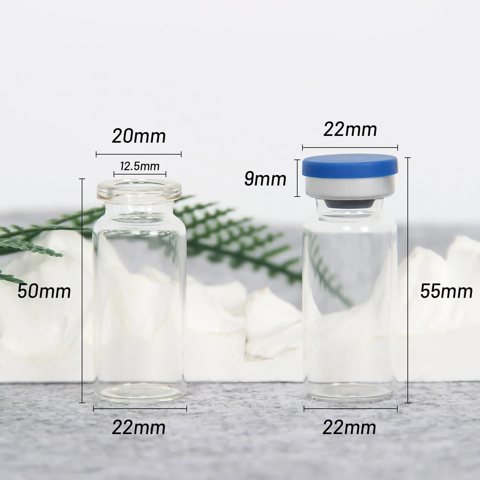 Fiolki 10 ml - przezroczyste szklane fiolki z plastikowymi aluminiowymi zatyczkami i gumowymi korkami, 100 sztuk, 20 mm fiolka laboratoryjna z płaskim dnem