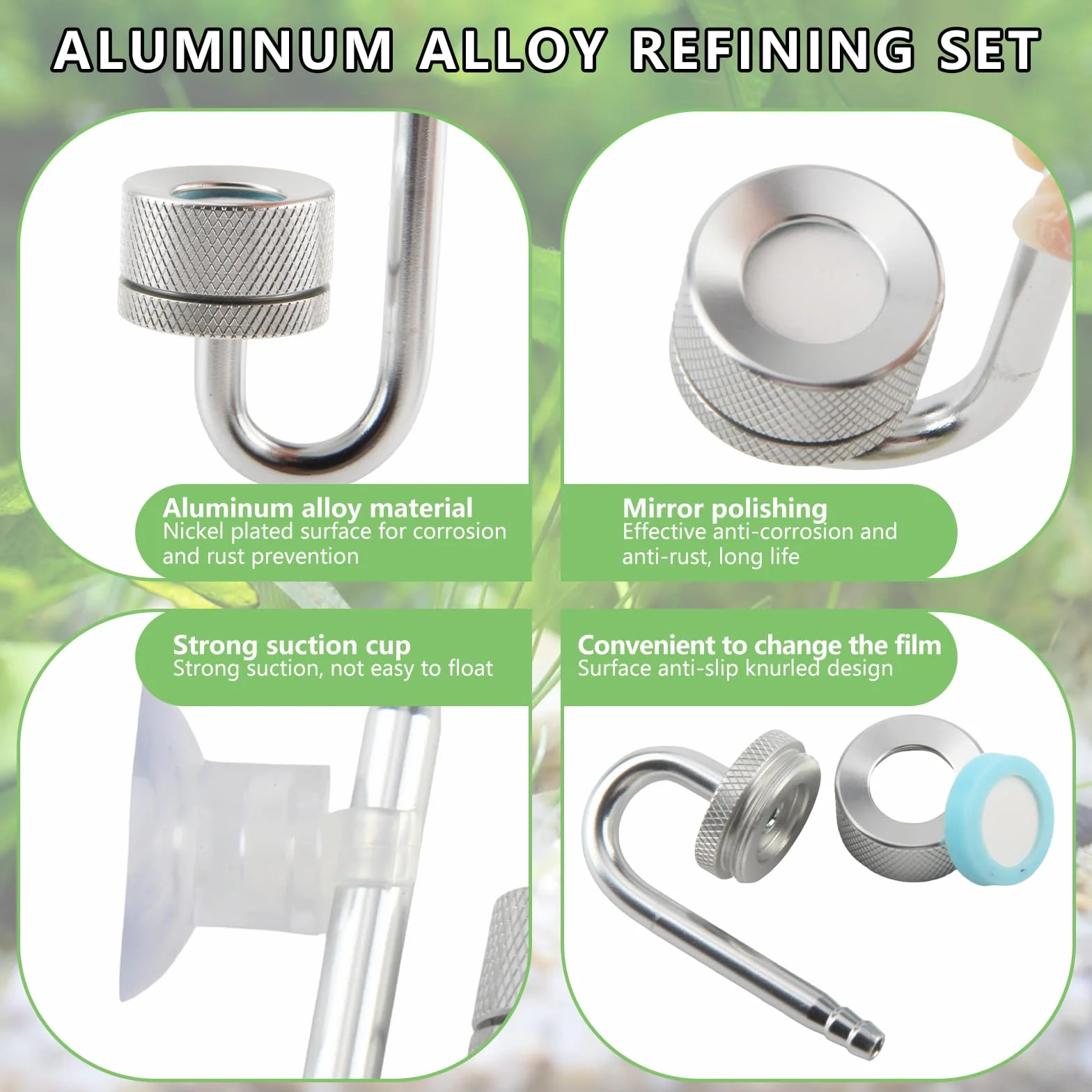 YUE QIN Dyfuzor CO2 do akwarium ze stopu aluminium, dyfuzor CO2, akcesoria z przyssawkami i U-Pipe, dyfuzor dwutlenku węgla, do akwarium, roślin słodkowodnych