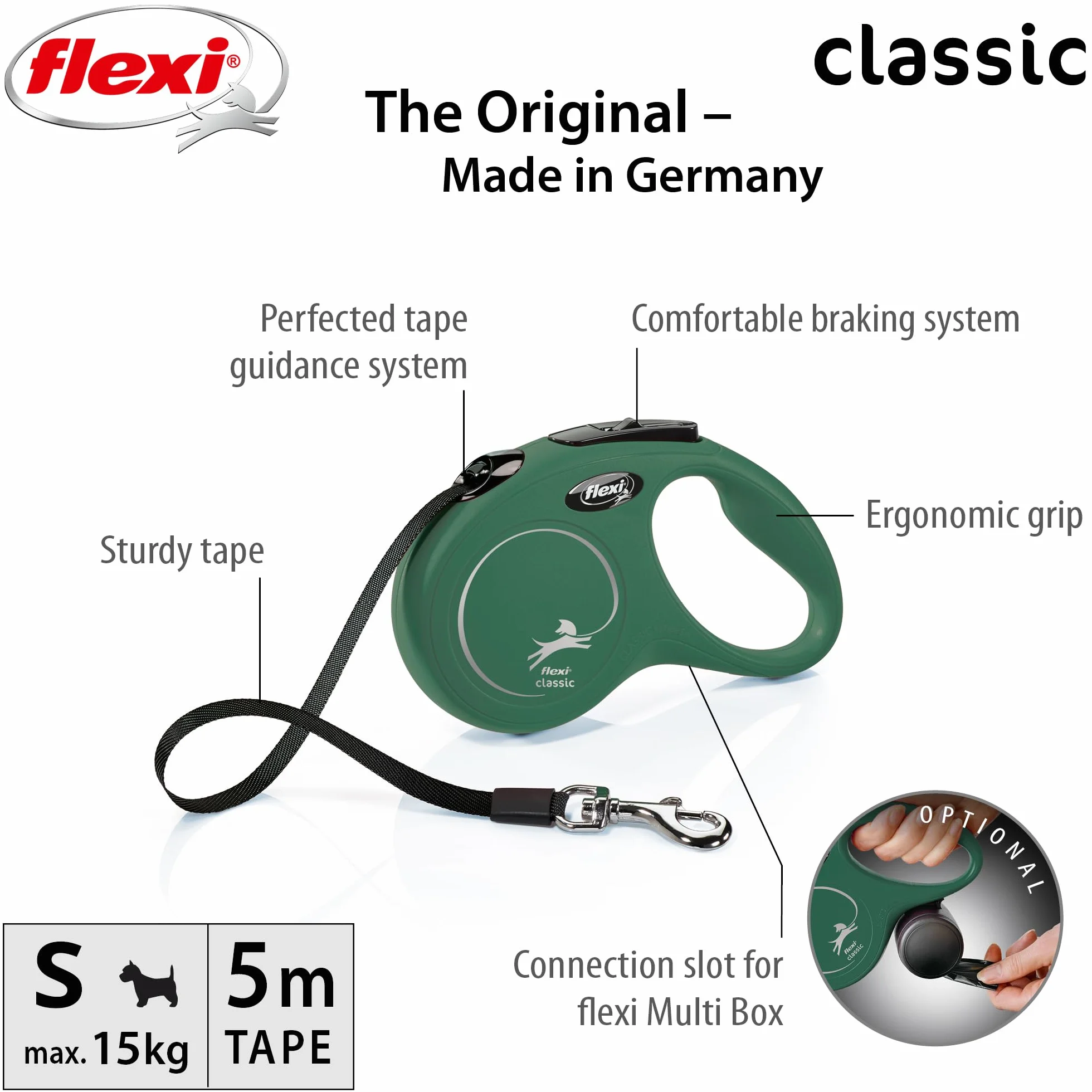 flexi Classic S pasek 5 m oliwkowo-zielony, smycz zwijana dla psów do 15 kg