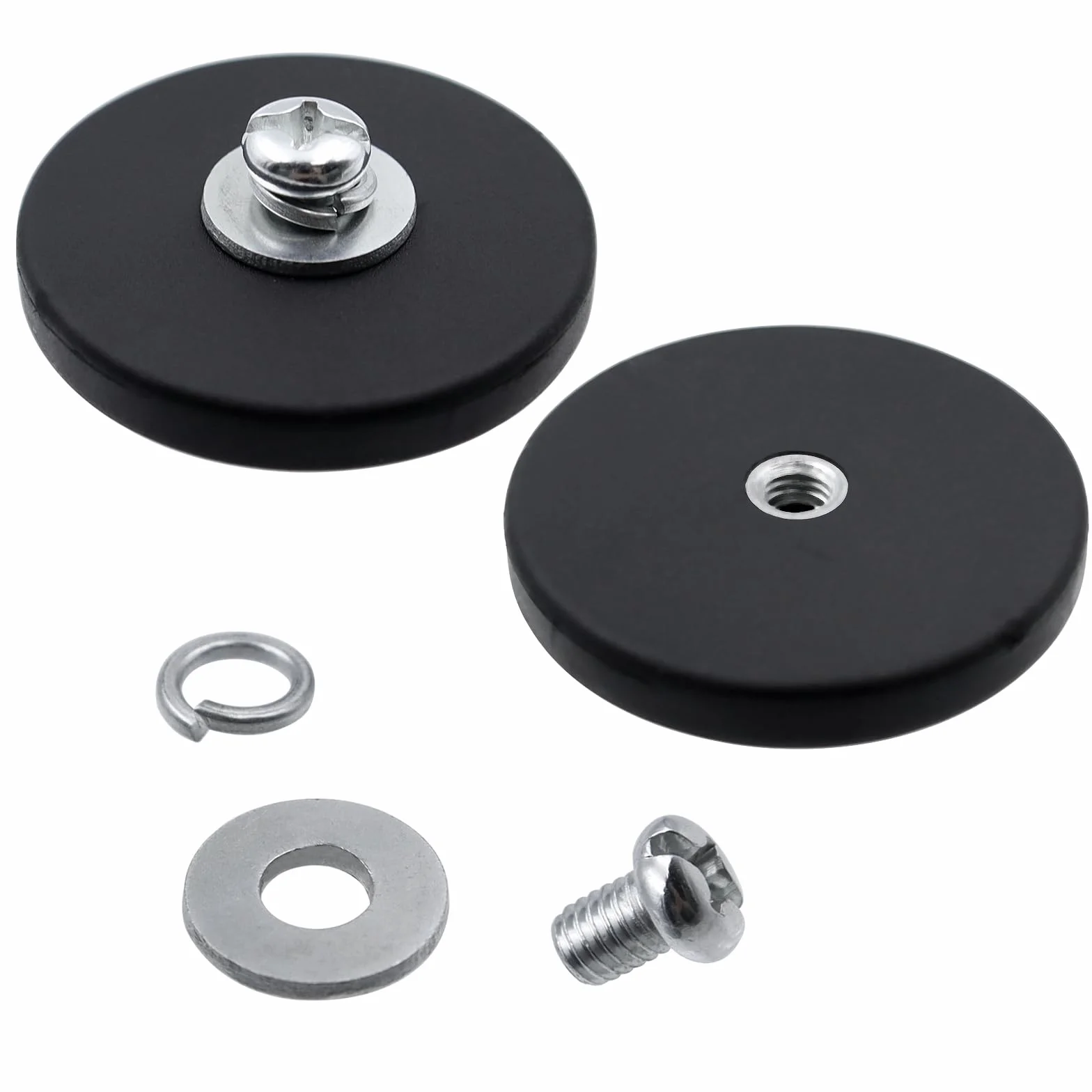 2 sztuki mocnych gumowanych magnesów Ø 43 mm magnesy z gwintem wewnętrznym M6, gumowane magnesy, magnetyczna podstawa montażowa o sile przyczepności 10 kg do listew świetlnych, pojazdów, lamp, śrub, 2