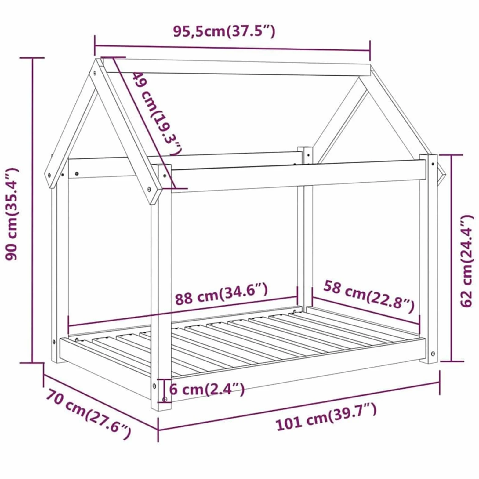 Legowisko dla psa, szare, 101 x 70 x 90 cm, lite drewno sosnowe | Lite drewno sosnowe, stabilna rama drewniana, prosty design do minimalistycznych pomieszczeń mieszkalnych