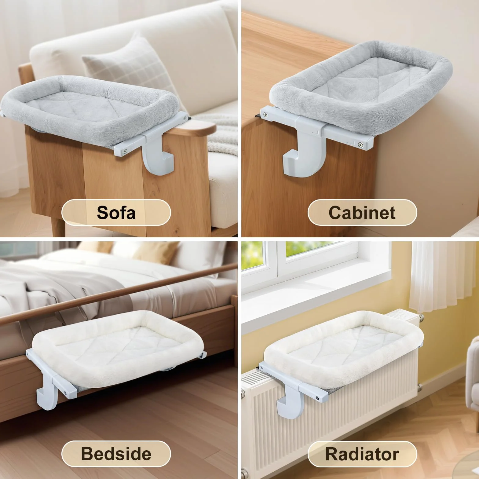 GUUSII HOME Legowisko kota na okno hamak na kaloryfer regulowana grzęda bez wiercenia dla dużych kotów domowych bezprzewodowe siedzisko dla kota mocowane do parapetu udźwig 18 kg (Szary, L)