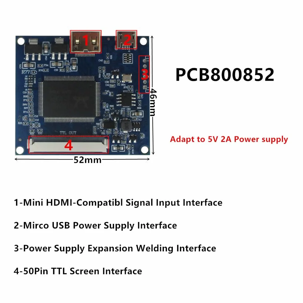 6,5 cala, 800 x 480, uniwersalny, przenośny, wyświetlacz LCD, mini HDMI, 5 V, płyta sterująca sterownikiem, Raspberry Pi PC, komputer, monitor drugi ekran.