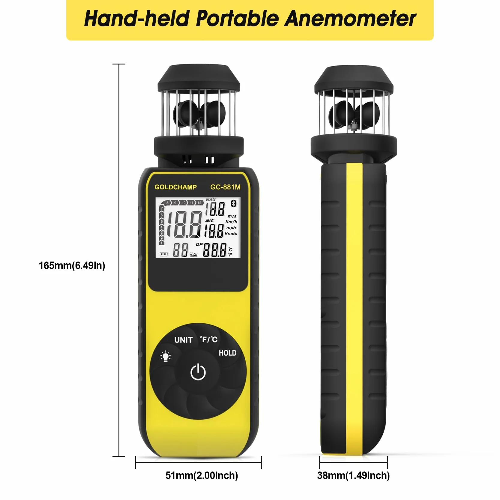 Anemometr TESTO, cyfrowy miernik wiatru z kierunkiem 360°, pomiar prędkości 0,7 ~ 42 m/s, prędkość powietrza, kompas, temperatura (℃/℉), MAX/AVG HVAC, żeglowanie, strzelanie