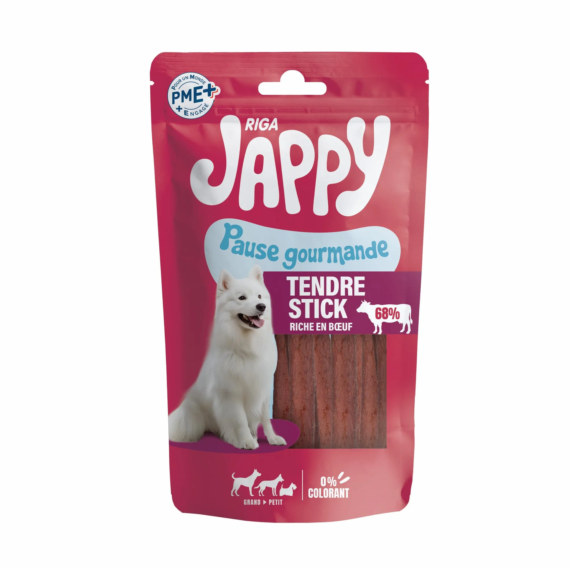 Riga - Jappy Tendres Sticks Wołowina - Pies Przysmak - Bogata w wołowinę - Bogata w białko - Niska zawartość tłuszczu - Napięty i smaczny przysmak - Doskonałe nagrody - 8 x 70 g