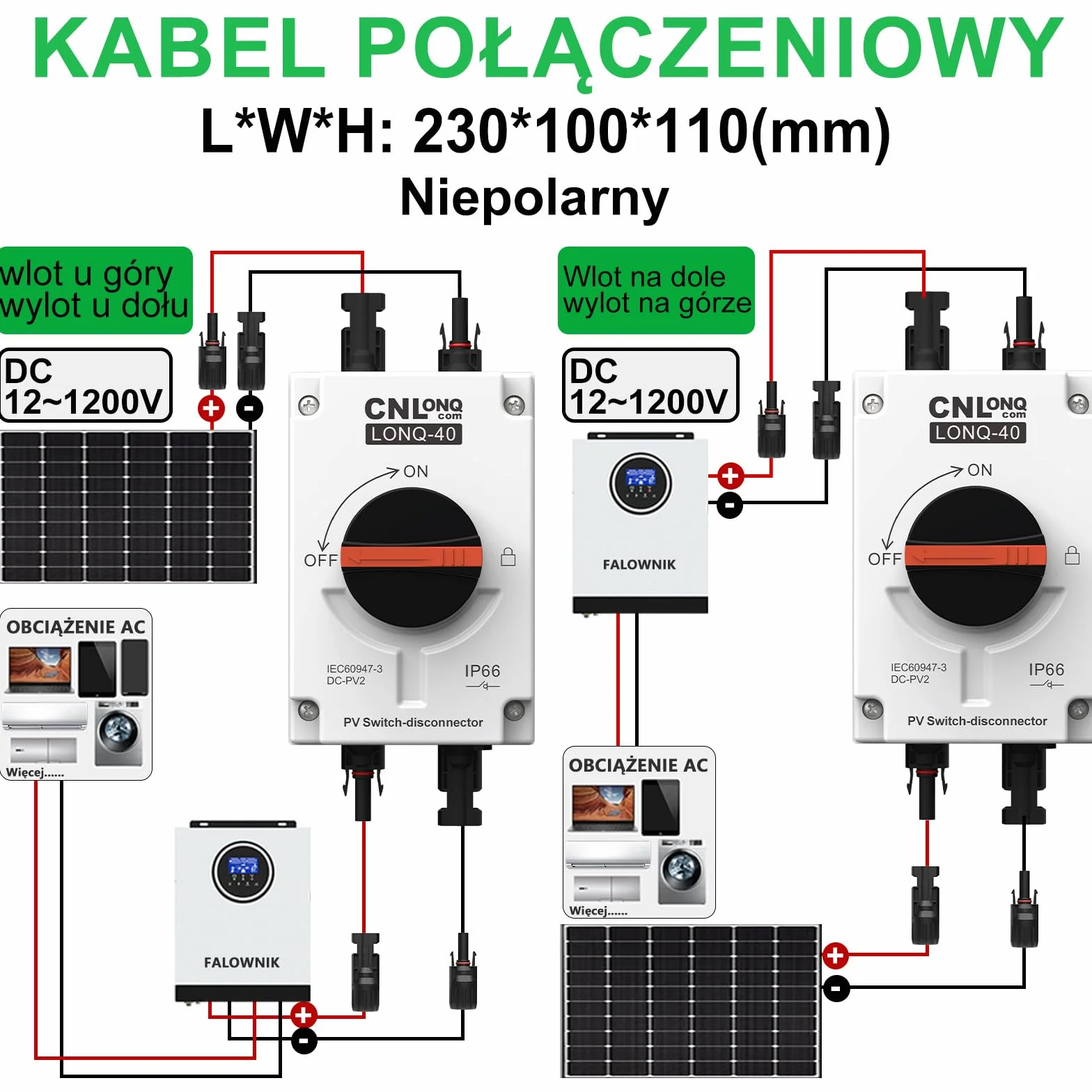 Fotowoltaiczny Wyłącznik Izolacyjny DC1200V 32A Odłącznik 1 Wejścia, 1 Wyjścia Stopień Wodoodporności IP66 Odpowiedni do Systemów Solarnych, Kamperów I Dachowych Systemów PV