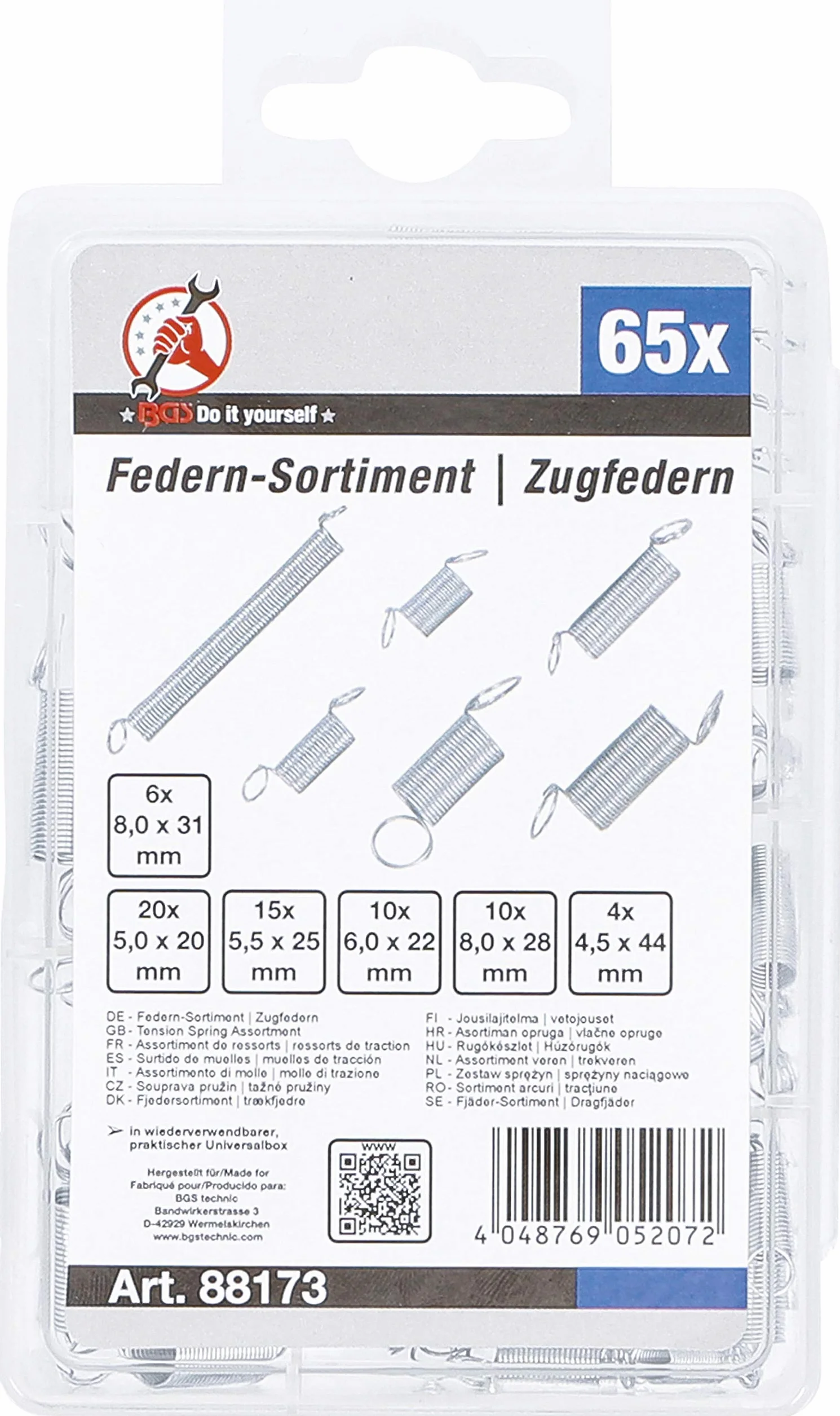 BGS Diy 88173 | Zestaw sprężyn | sprężyny naciągowe | 65 szt.