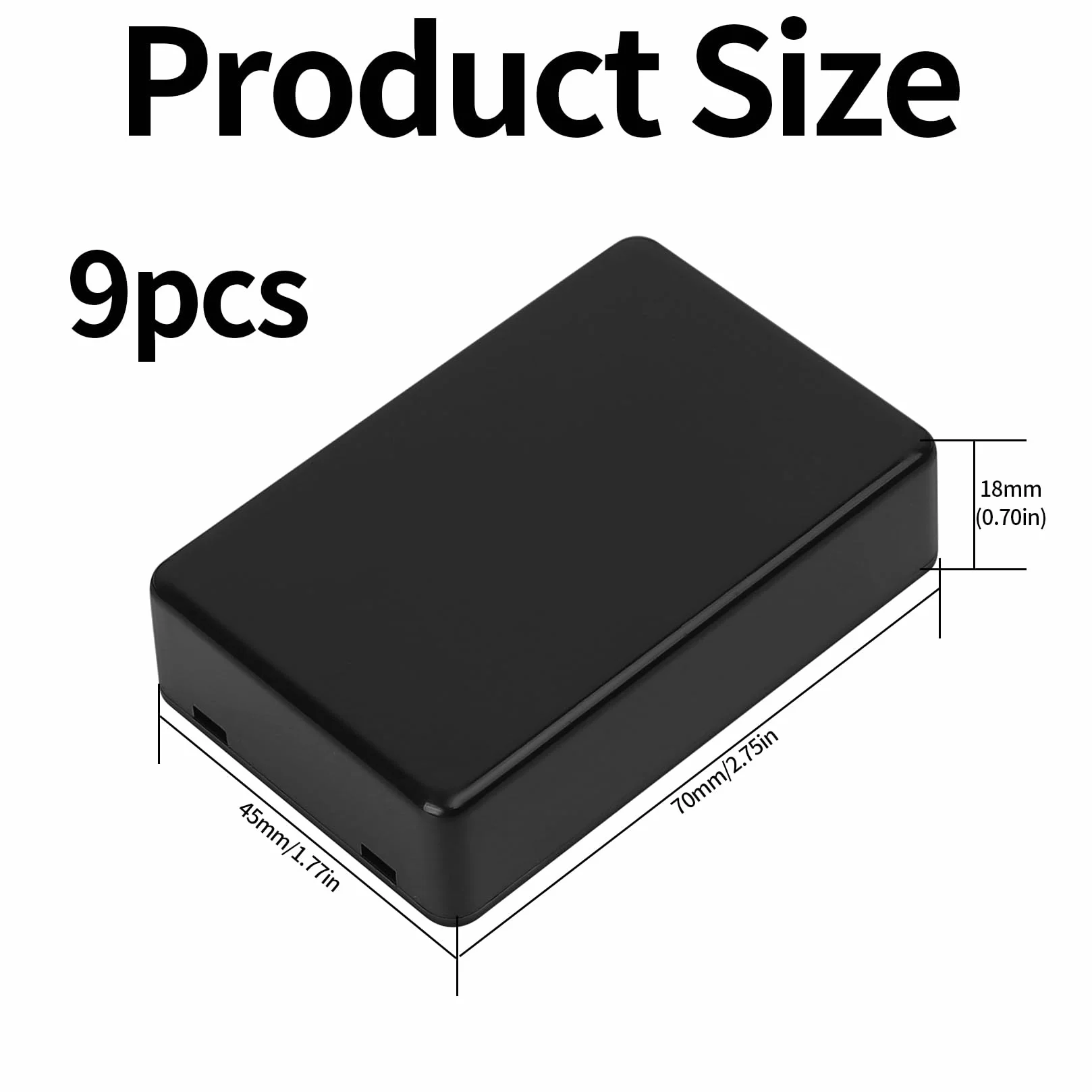 9 szt. Pudełko z tworzywa sztucznego ABS, wodoodporna obudowa elektroniczna, montowane na powierzchni pudełko adaptacyjne, czarne/70 x 45 x 18 mm