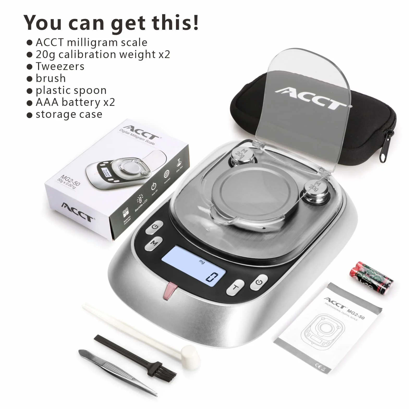 Waga miligramowa 50g-0,001g, 7 sztuk, podświetlenie LCD, tarowanie, do proszku, złota, biżuterii