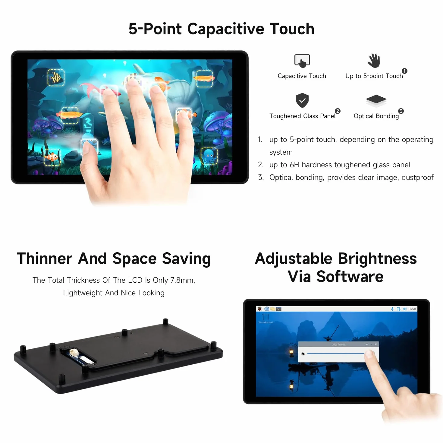 Waveshare 5inch DSI Capacitive Touch Display for Raspberry Pi 5/4B/3B+/3A+, 720×1280 IPS, Optical Bonding Toughened Glass, Aluminum Case