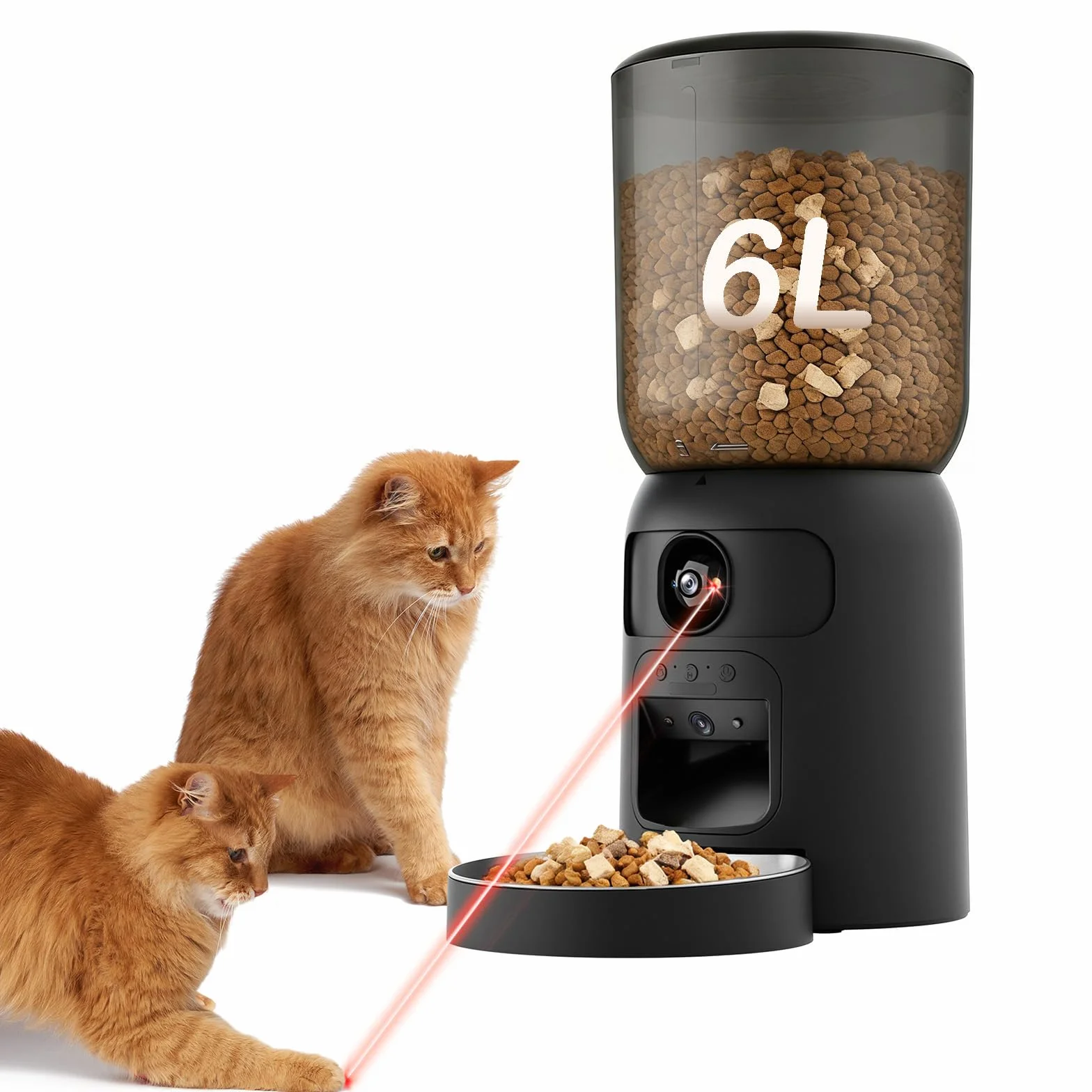 Automatyczny karmnik dla kota 6 l ze sterowaniem aplikacją: podwójne kamery Smart Pet ID, automatyczna zabawka LED, WiFi 2,4 G/5G, komora suchości, podwójna moc dla kotów/psów