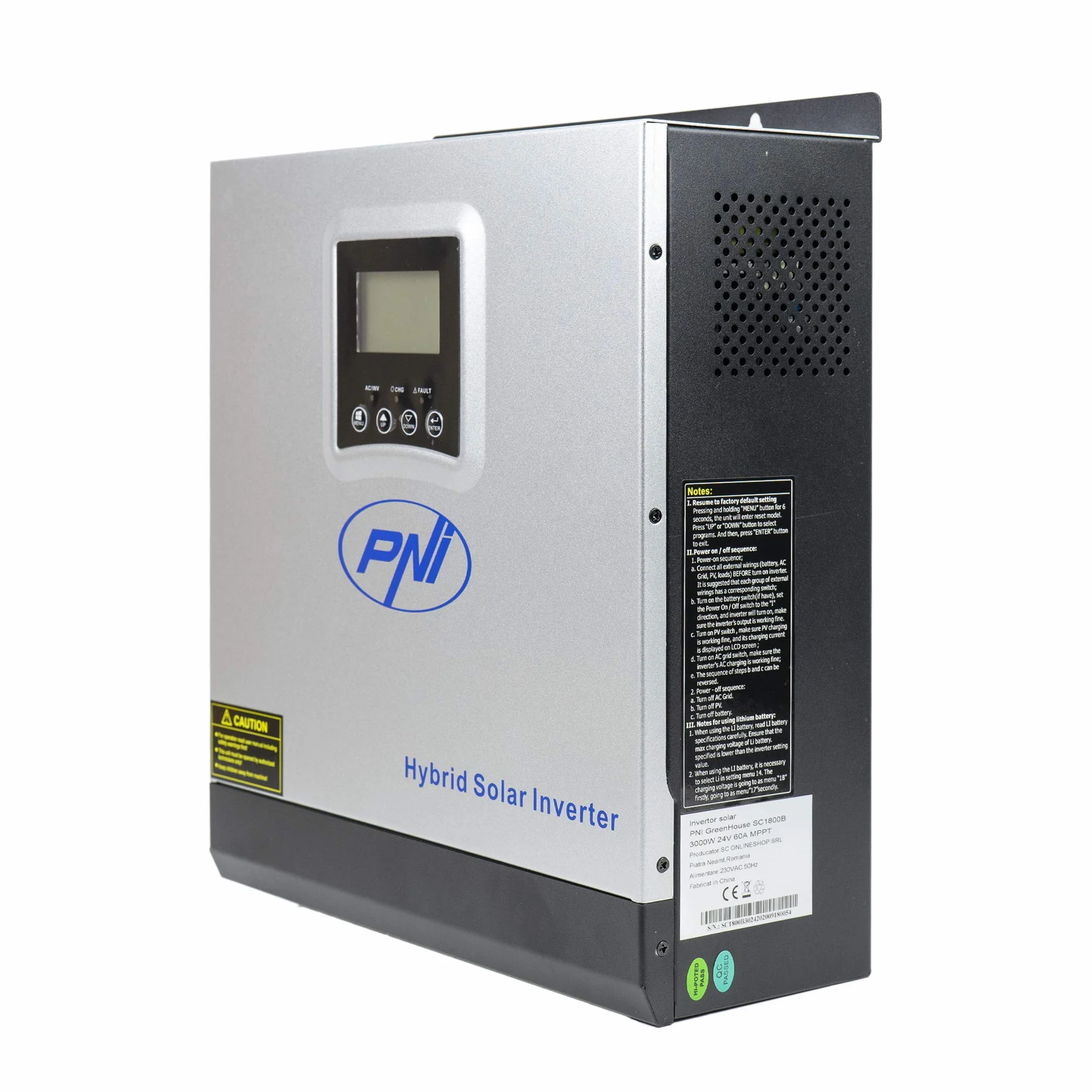 Falownik solarny PNI GreenHouse SC1800C PRO 3KW 24V MPPT 60A Off Grid Pure Sine Hybrid