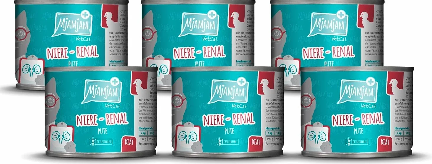 MjAMjAM VetCat - Karma mokra premium dla kotów - Diet - Kidney - Renal - Turkey, 6 opakowań (6 x 200g), bezzbożowa