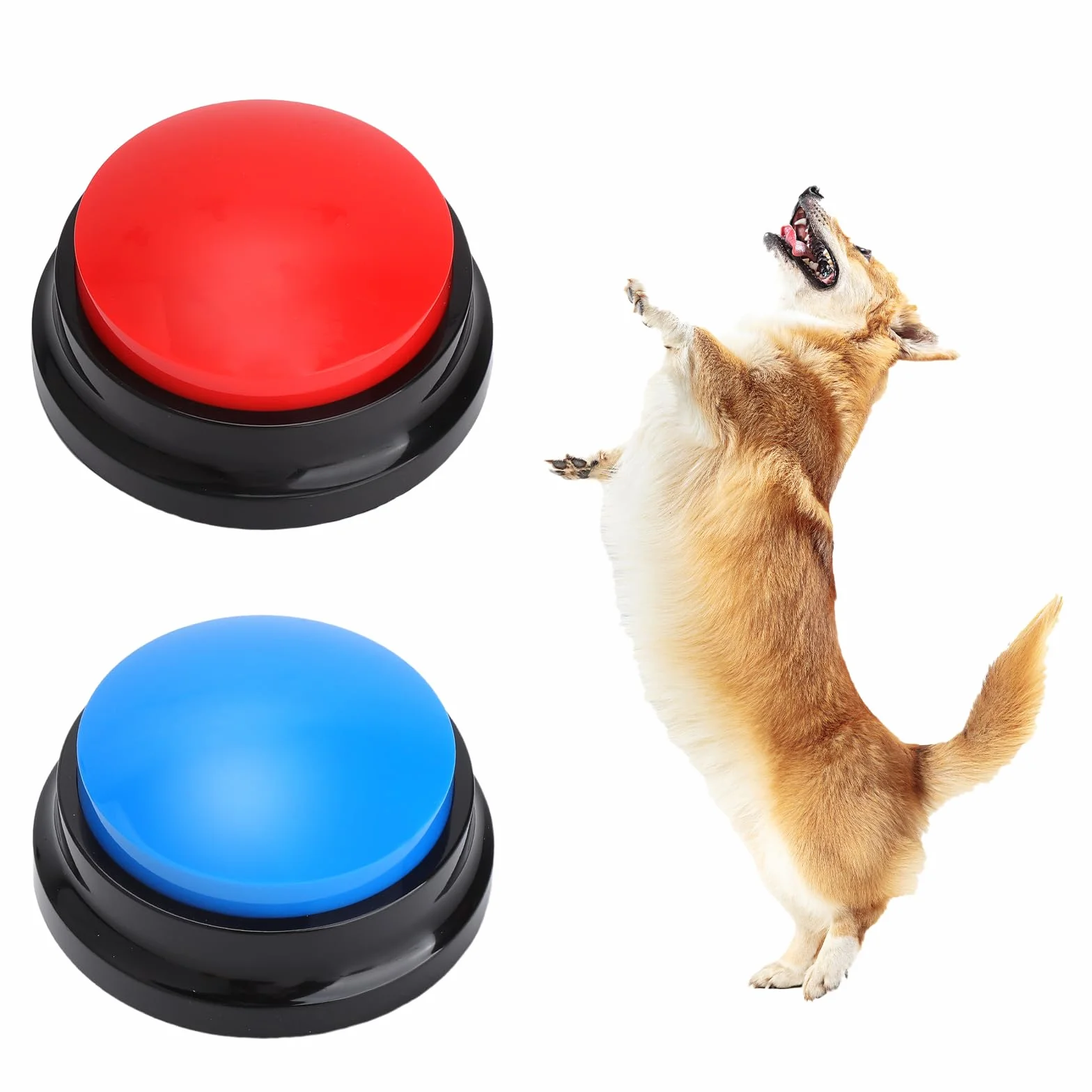 Buzzer z dźwiękiem, 2 sztuki, brzęczyk z funkcją nagrywania, dla zwierząt domowych, zabawka inteligencyjna dla psów z funkcją nagrywania 30 s, przycisk do dyskusji dla psów i kotów (czerwony i