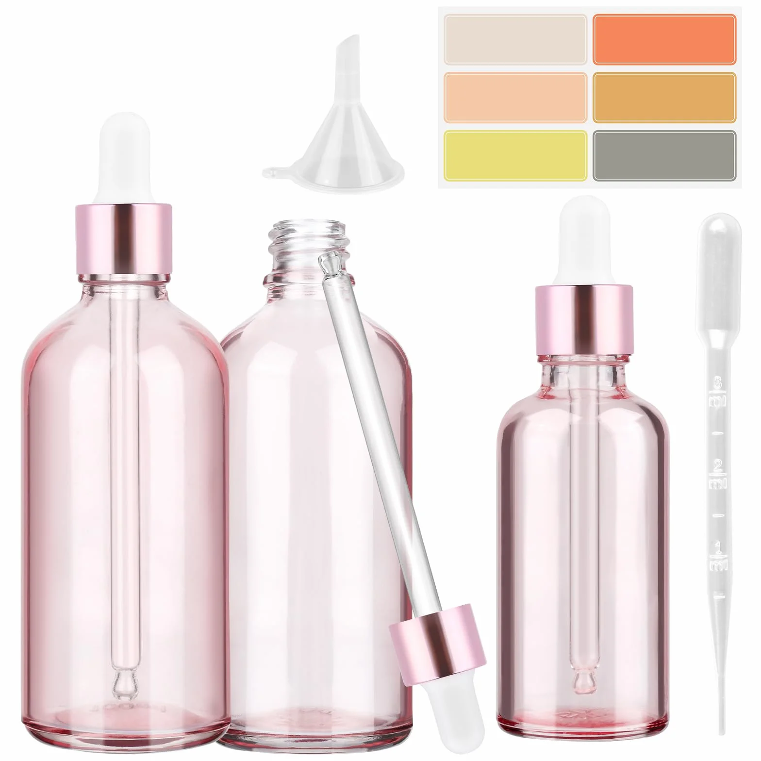 Różowe butelki z pipetą 50 ml do olejków eterycznych, perfum, aromaterapii, 3 szt.
