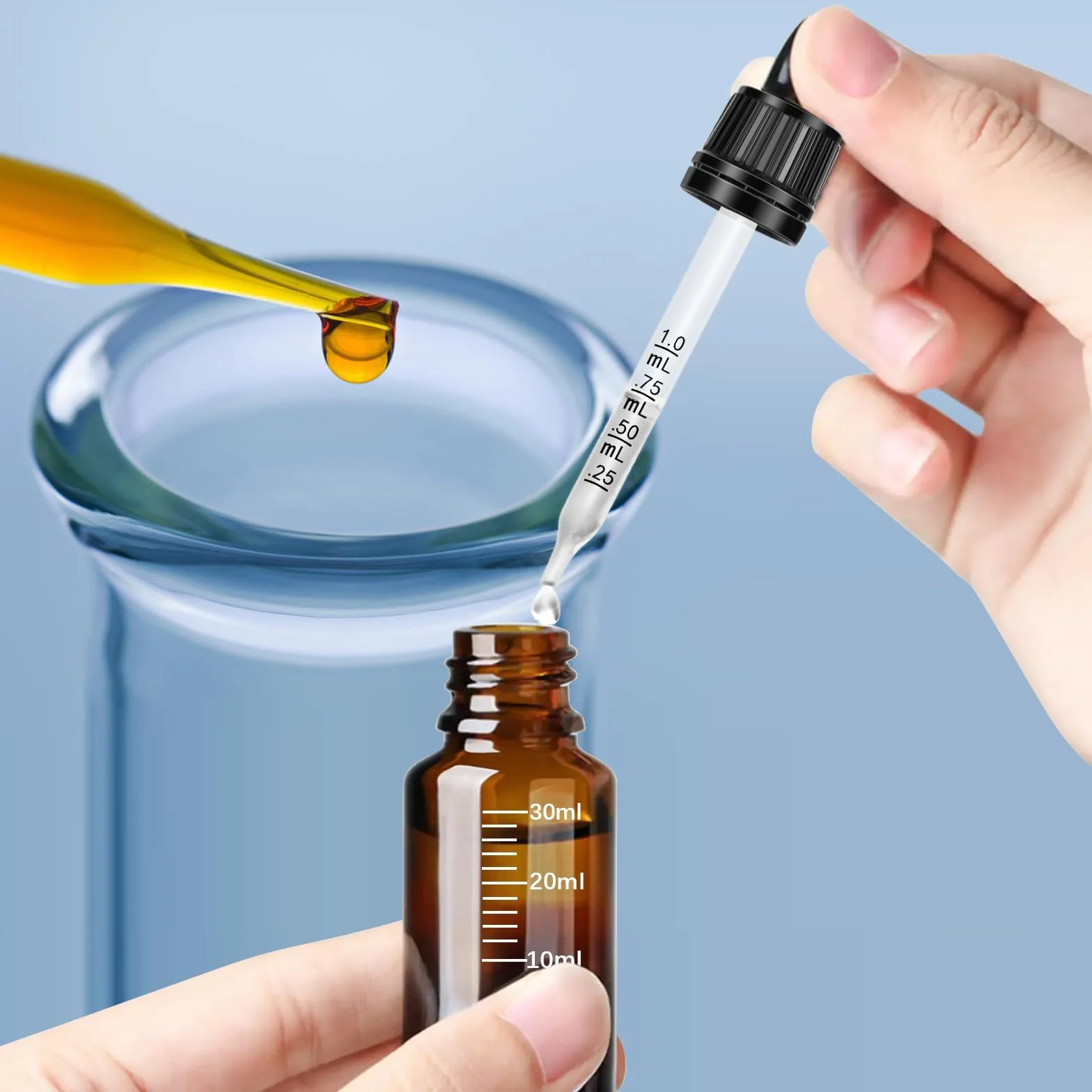 6 sztuk butelek z pipetą 30 ml, brązowe butelki z pipetą i skalą, szklane buteleczki z brązowym szkłem, olejek do eterycznych, olejek zapachowych, płynów