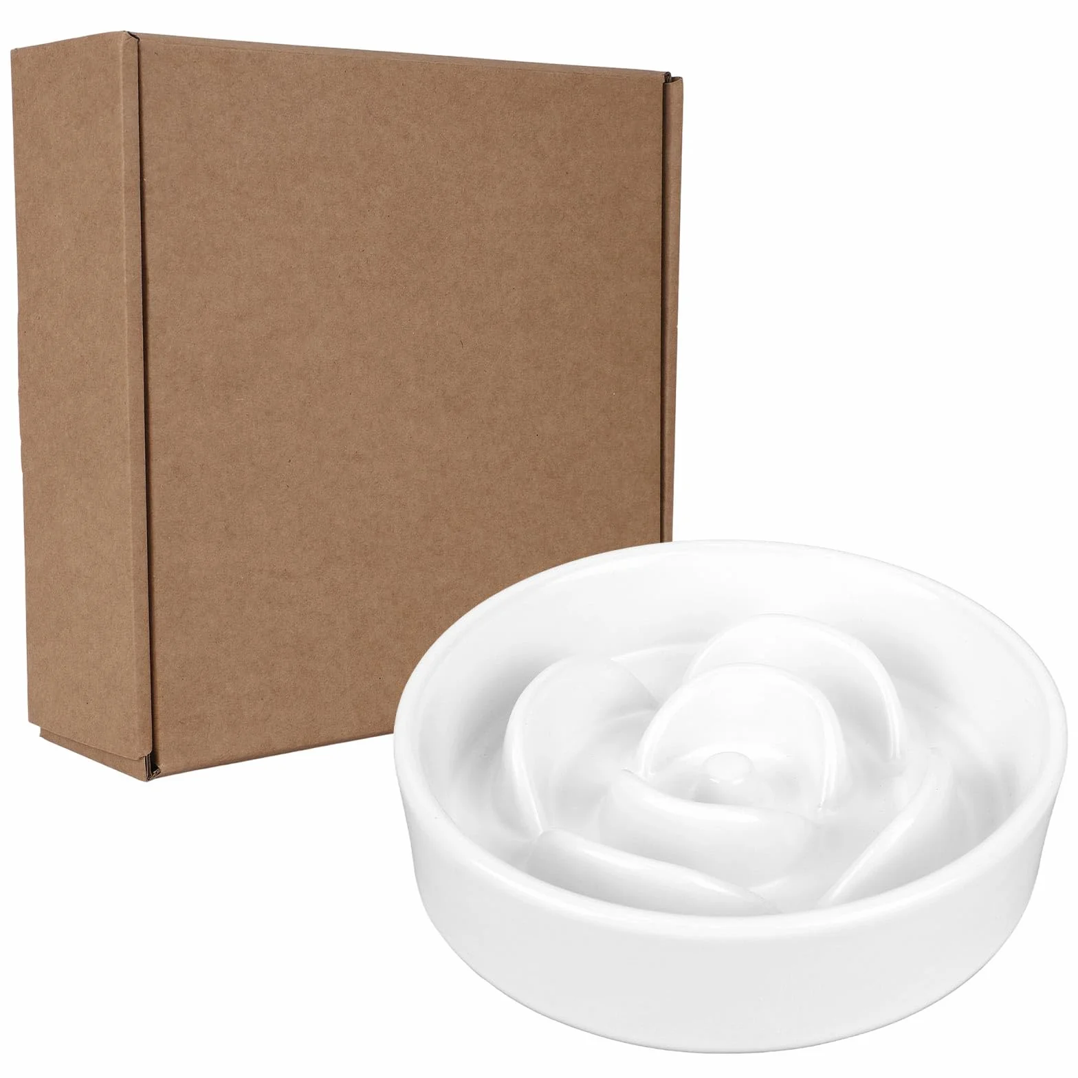 Ceramiczna Miska dla Psa Spowalniająca Jedzenie, 15,7x4cm Wzór Puzzli z Kwiatowym Labiryntem Miska dla Zwierząt Spowalniająca Jedzenie Małych Psów i Kotów Można Myć w Zmywarce (Biała)