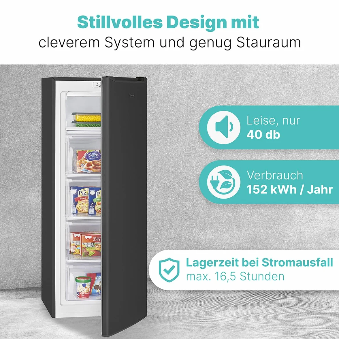 Zamrażarka Bomann® 143 cm, Komora zamrażarki 4-gwiazdkowa, Zakres temperatur: ≤ -18°C, Cicha zamrażarka (40 dB), Odwracalne zawiasy drzwi, Duża zamrażarka, Zamrażarka 168 l
