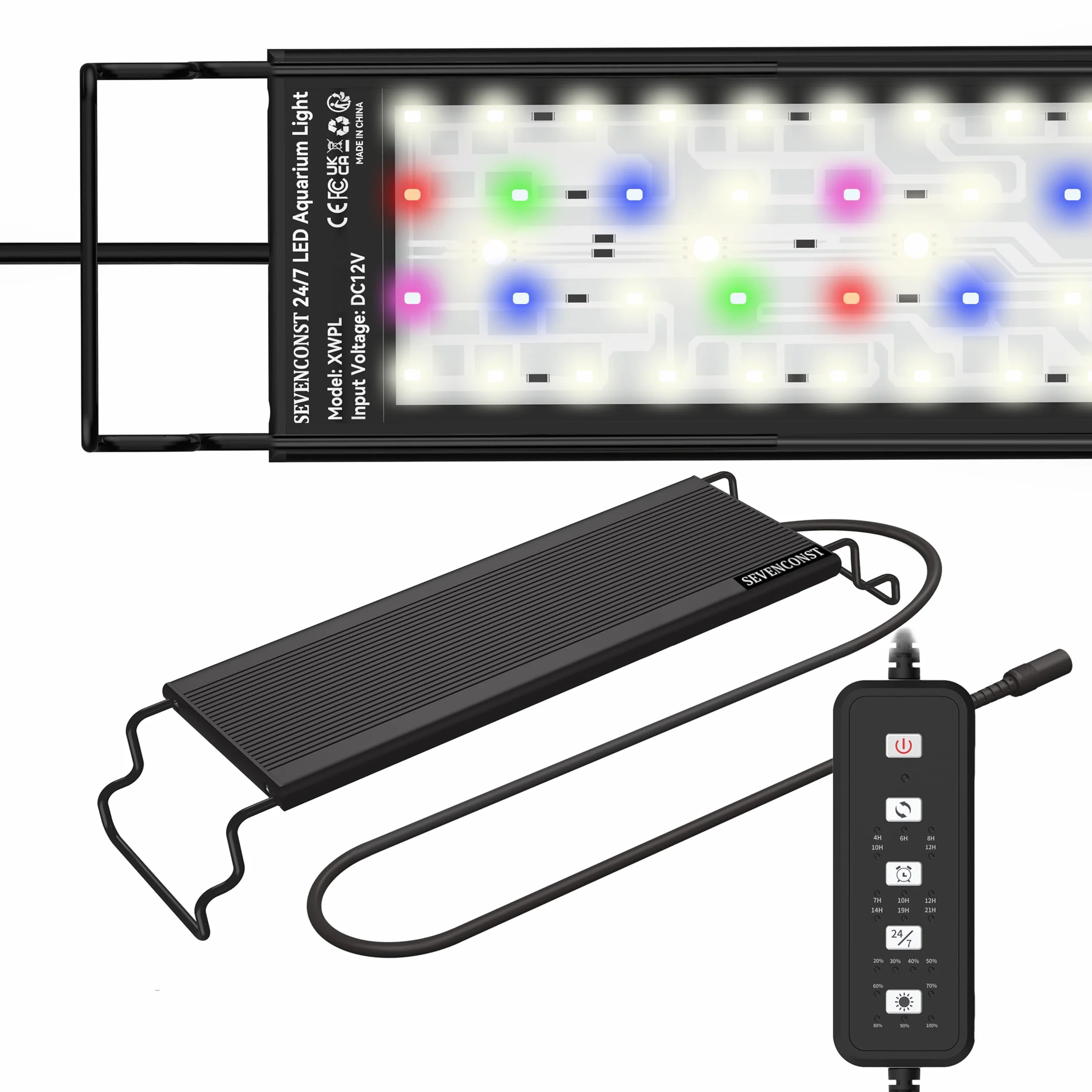 Tryb 24/7 LED oświetlenie akwariowe do akwarium 30-45 cm, IP68 pełne spektrum światła, wschód słońca, światło dzienne, światło księżyca, białe czerwone zielone niebieskie różowe diody LED z