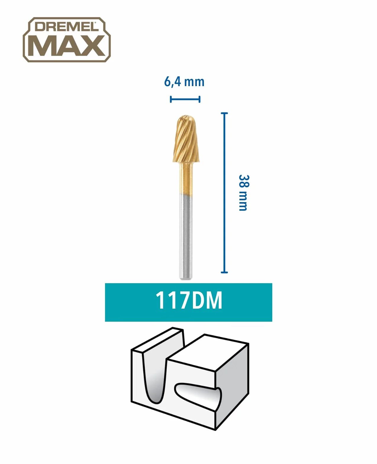 Dremel MAX Wytrzymały frez szybkotnący (117DM) 2 powlekane tytanem wytrzymałe frezy do rzeźbienia i grawerowania, 6,4 mm, maksymalna żywotność