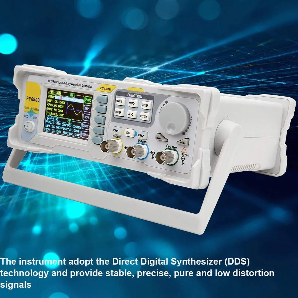 Cyfrowy generator sygnału, FY6900 Sinus 0-30 MHz 2,4-calowy wyświetlacz TFT z funkcją DDS, generatory źródeł impulsów kształtu fali, miernik częstotliwości 250 MSa/s VCO-Burst-AM/PM/FM/ASK/FSK/PSK