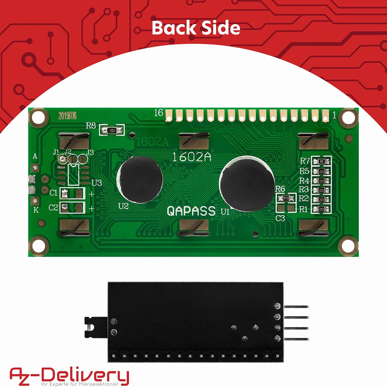 AZDelivery HD44780 16x2 LCD Moduł Wyświetlacz Bundle z I2C Interfejs 2x16 znaków w tym E-Book! (z niebieskim tłem i białymi znakami) kompatybilny z Arduino i Raspberry Pi w tym e-Book!