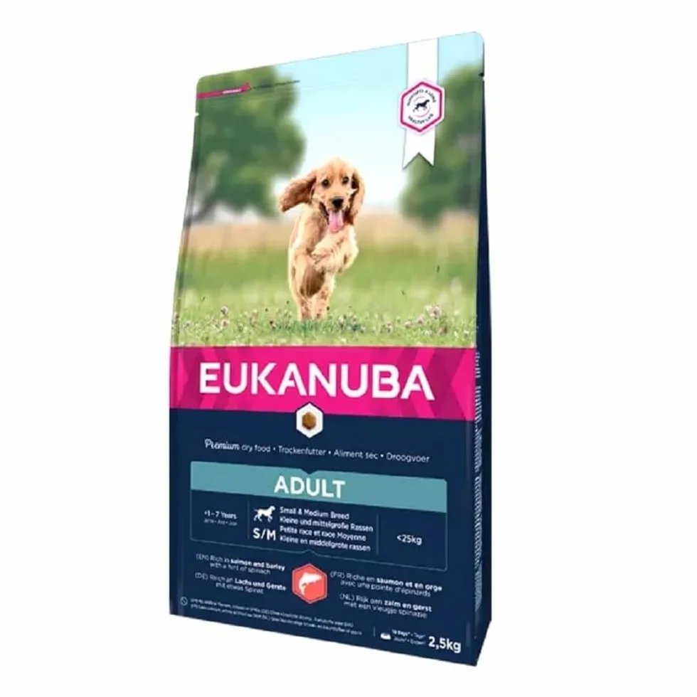 Eukanuba Karma dla psów z łososiem i jęczmieniem dla małych i średnich ras – sucha karma dla dorosłych psów, 12 kg