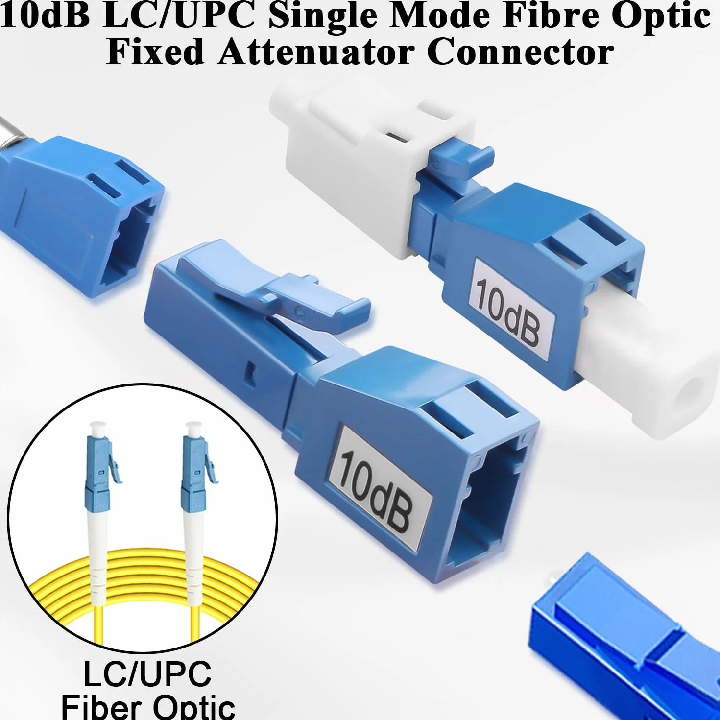 QIANRENON 10dB LC/UPC Światłowód Stały Tłumik LC Męski Żeński Adapter Jednomodowy Fixed Attenuator Złącze, Tłumienie Wartość 10dB±1, dla CATV FTTH Redukcja optyczna Moc