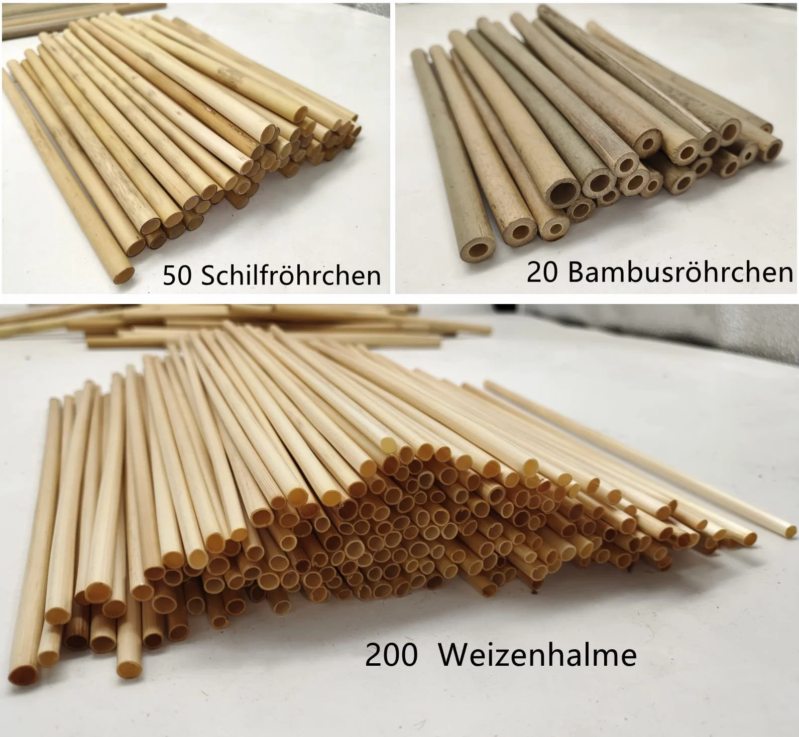 200 słomek pszenicy + 50 trzcinowych rurek + 20 bambusowych rurek gotowych 20 cm, materiał wypełniający, pomoc dla pszczół, do hotelu dla owadów, hotel dla dzikich pszczół