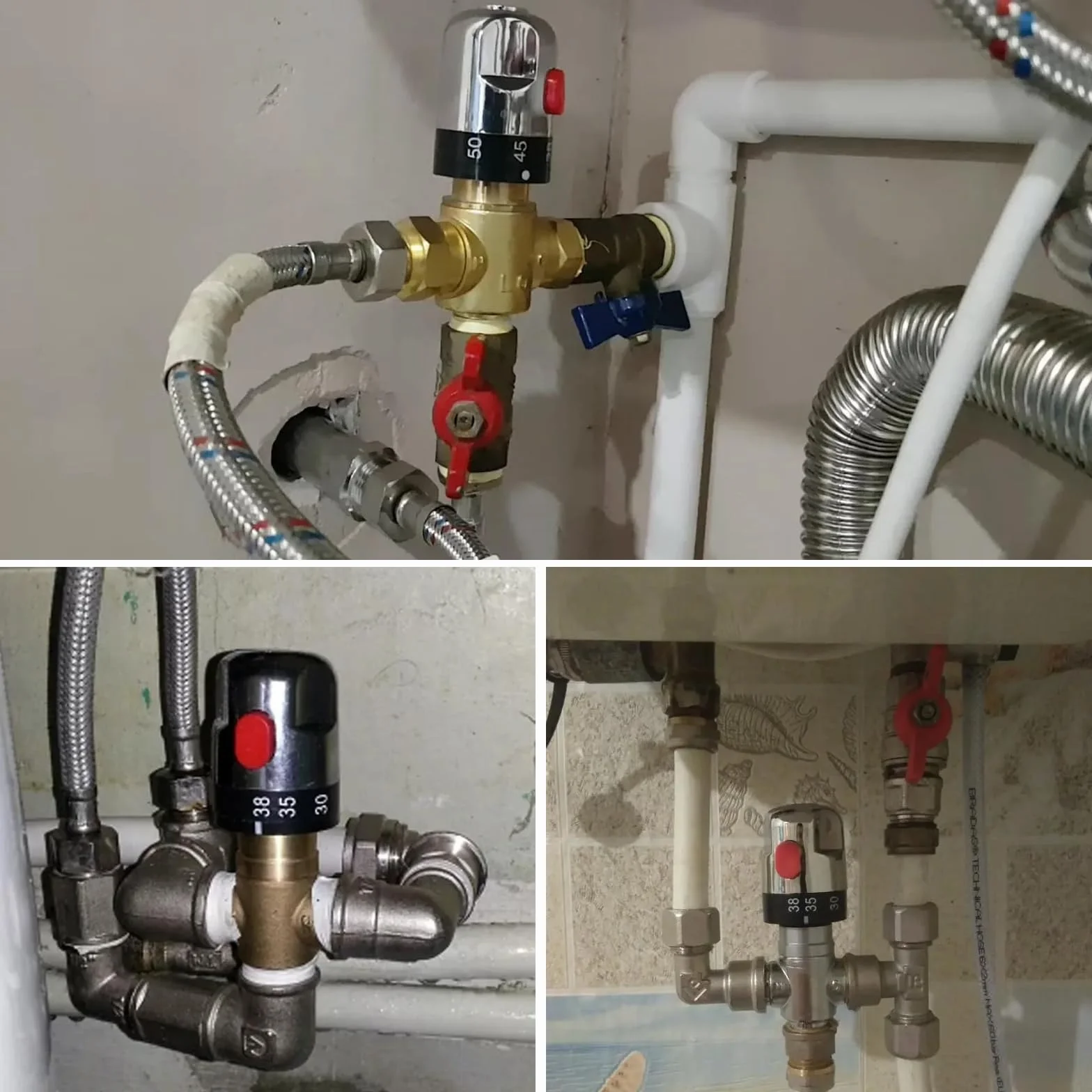 Termostatyczny zawór mieszający, 3-drożny termostat, zawór mieszający, mosiądz G1/2, zawór regulujący temperaturę wody, zawór mieszający termostatyczny do stosowania w łazience, pralni, kuchni