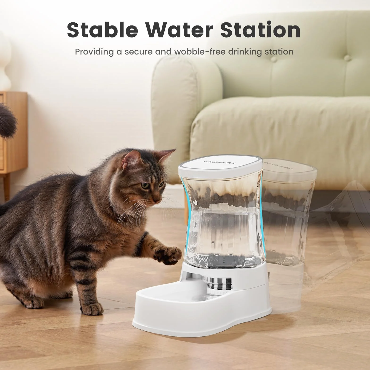 Gardner Pet 3,85 l Automatyczny podajnik kota, automatyczne poidło dla kota z plastikową miską, poidło dla psów dla grawitacji, bez BPA, zapobieganie zlewaniu, nie wymaga prądu (biały)