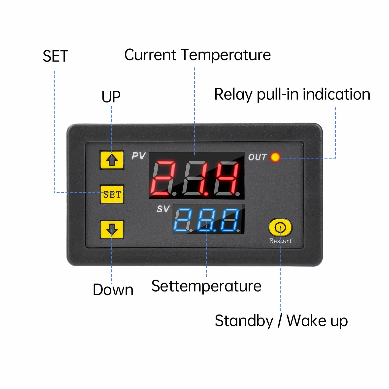 Aideepen W3230 20A 12V cyfrowy termostat, cyfrowy regulator temperatury, regulator sterowania ogrzewaniem i chłodzeniem, termometr, instrument